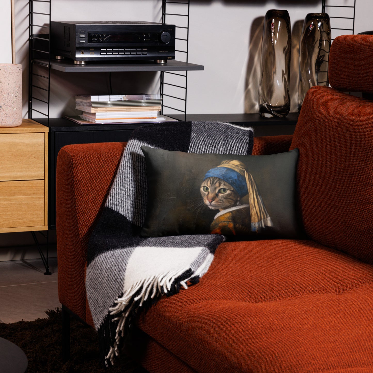 Cat with a Pearl Earring Premium Pillow