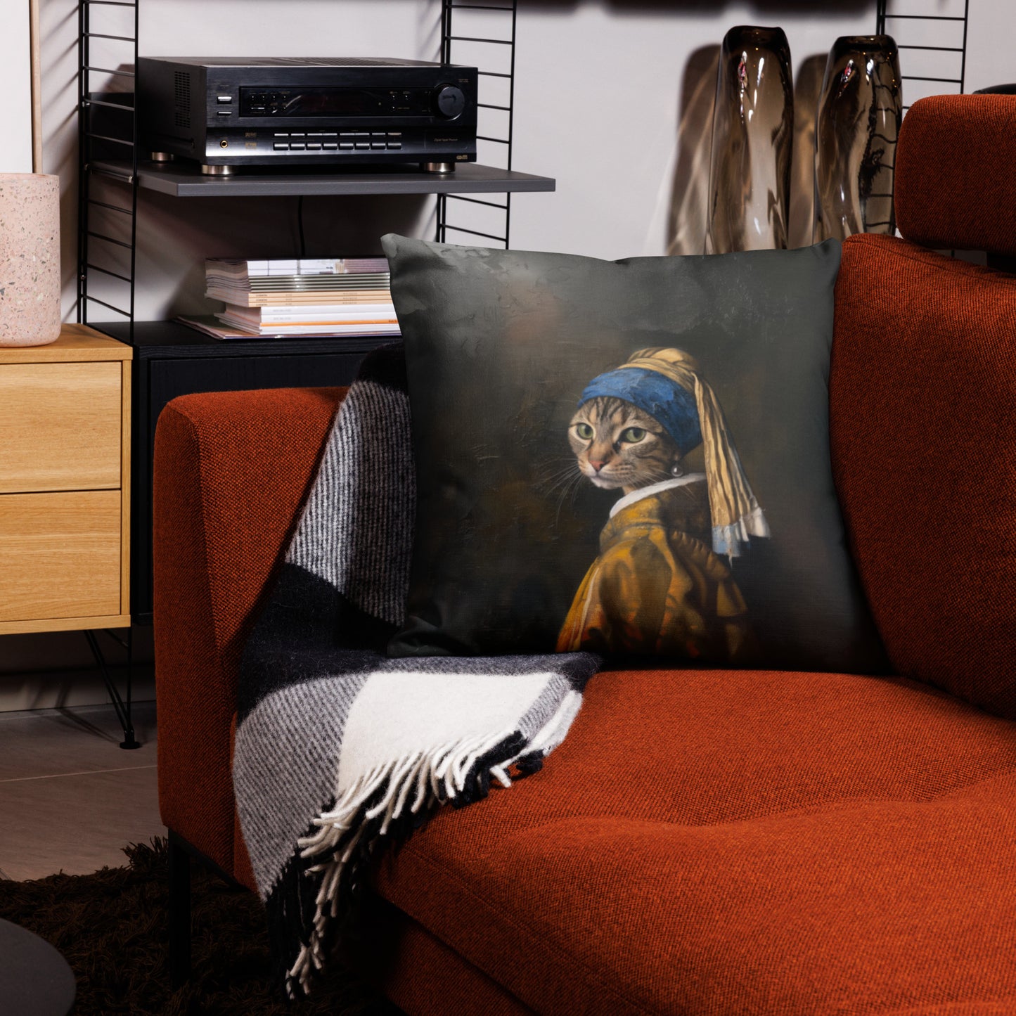 Cat with a Pearl Earring Premium Pillow