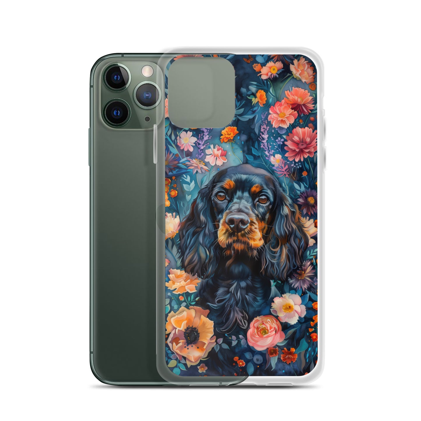 iPhone Case Watercolor Cocker Spaniel with Colorful Flowers
