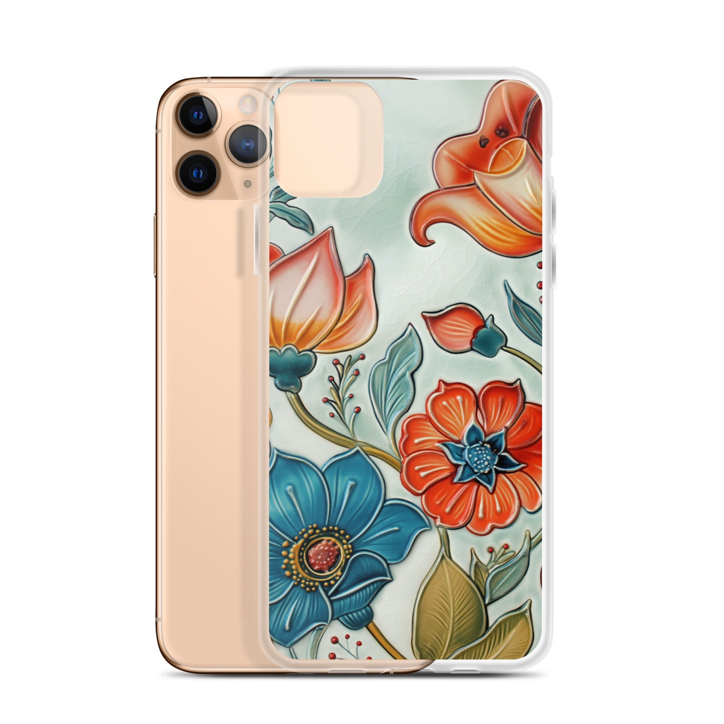iPhone Case Painted Ceramic Tile Flowers