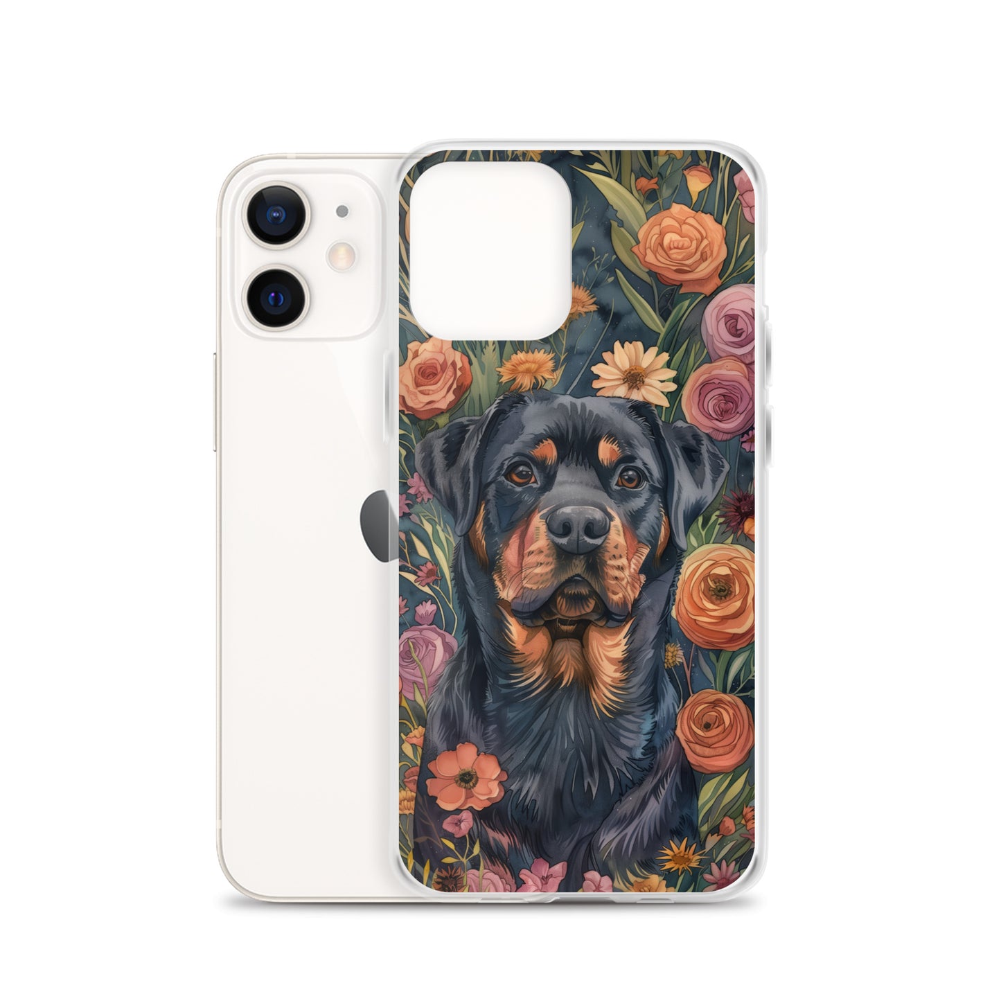 iPhone Case Watercolor Rottweiler with Colorful Flowers