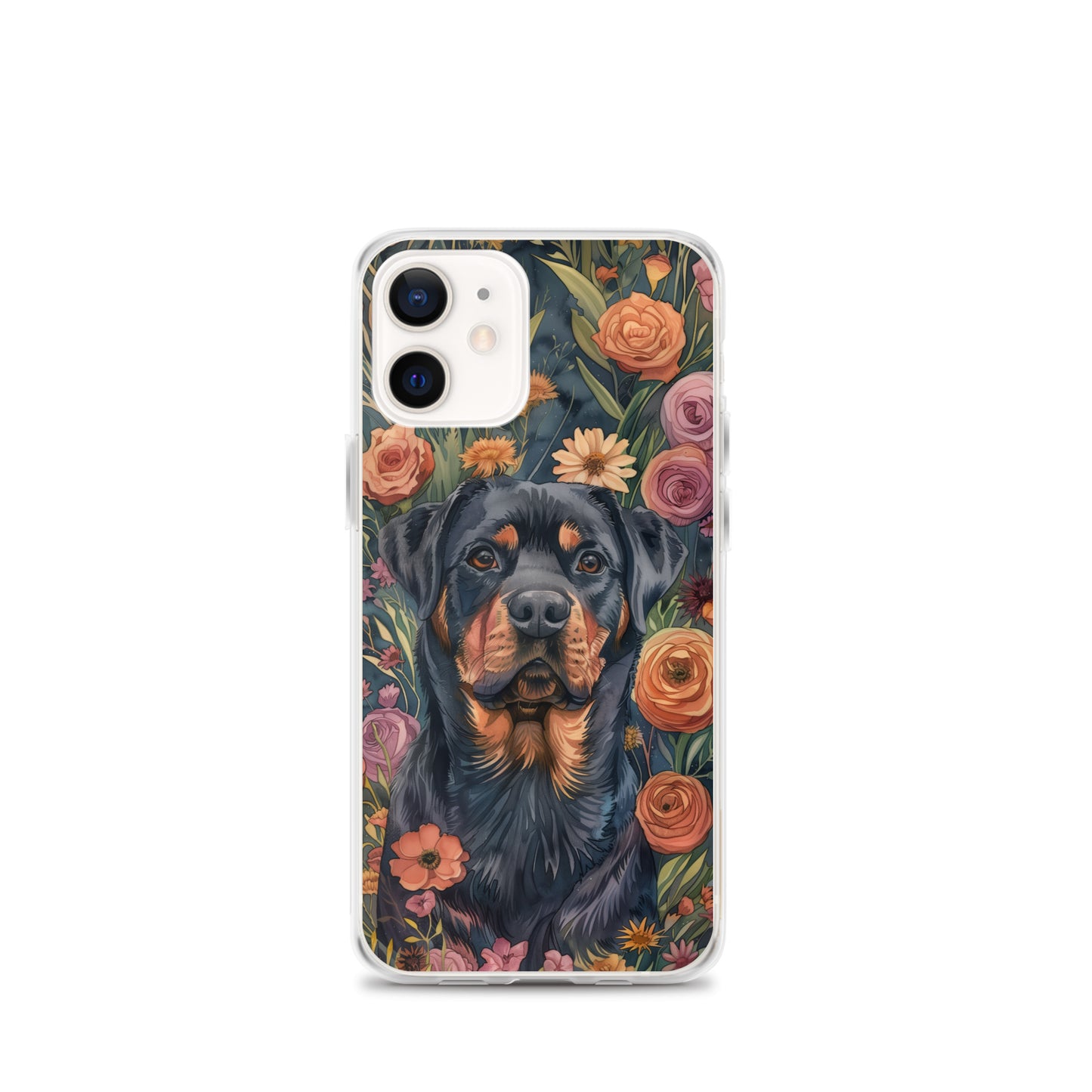 iPhone Case Watercolor Rottweiler with Colorful Flowers