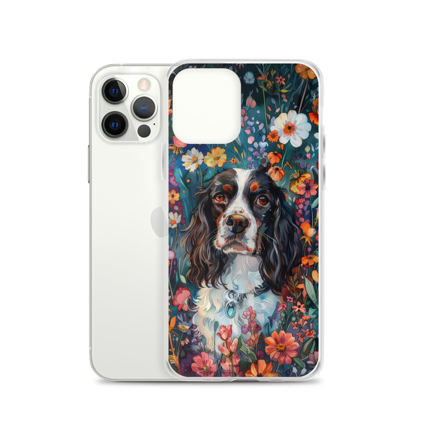 iPhone Case Watercolor English Springer Spaniel with Colorful Flowers