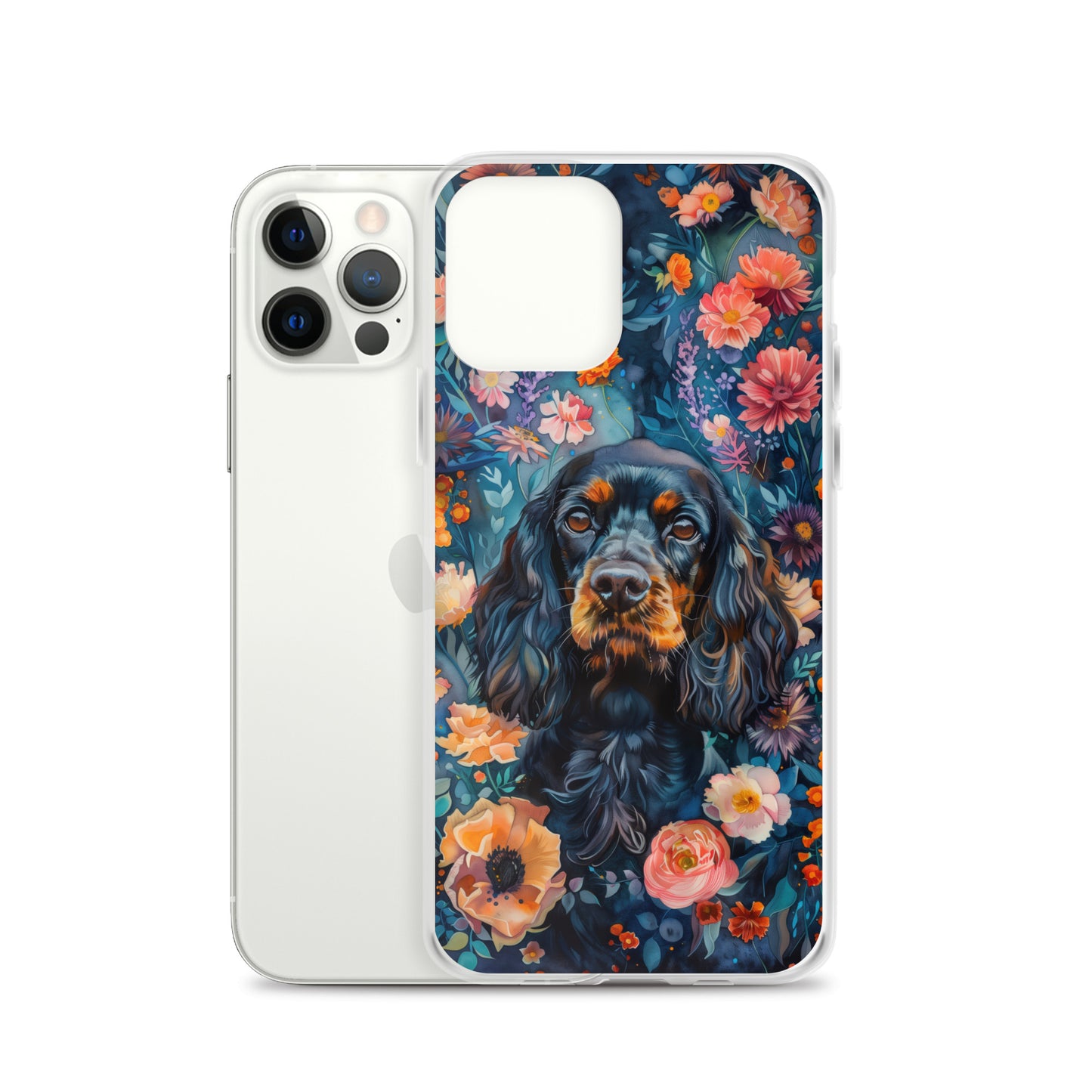 iPhone Case Watercolor Cocker Spaniel with Colorful Flowers