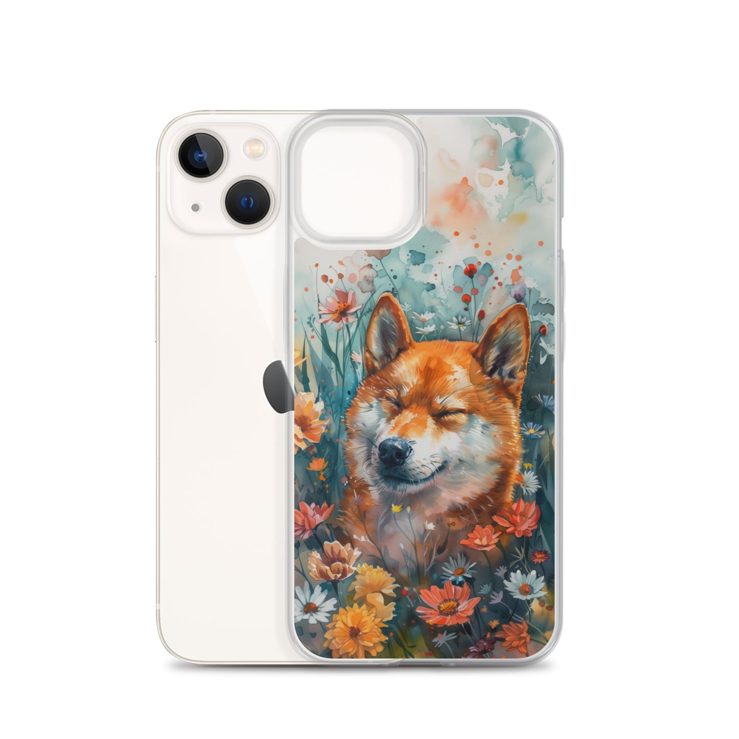 iPhone Case Watercolor Shiba Inu with Colorful Flowers