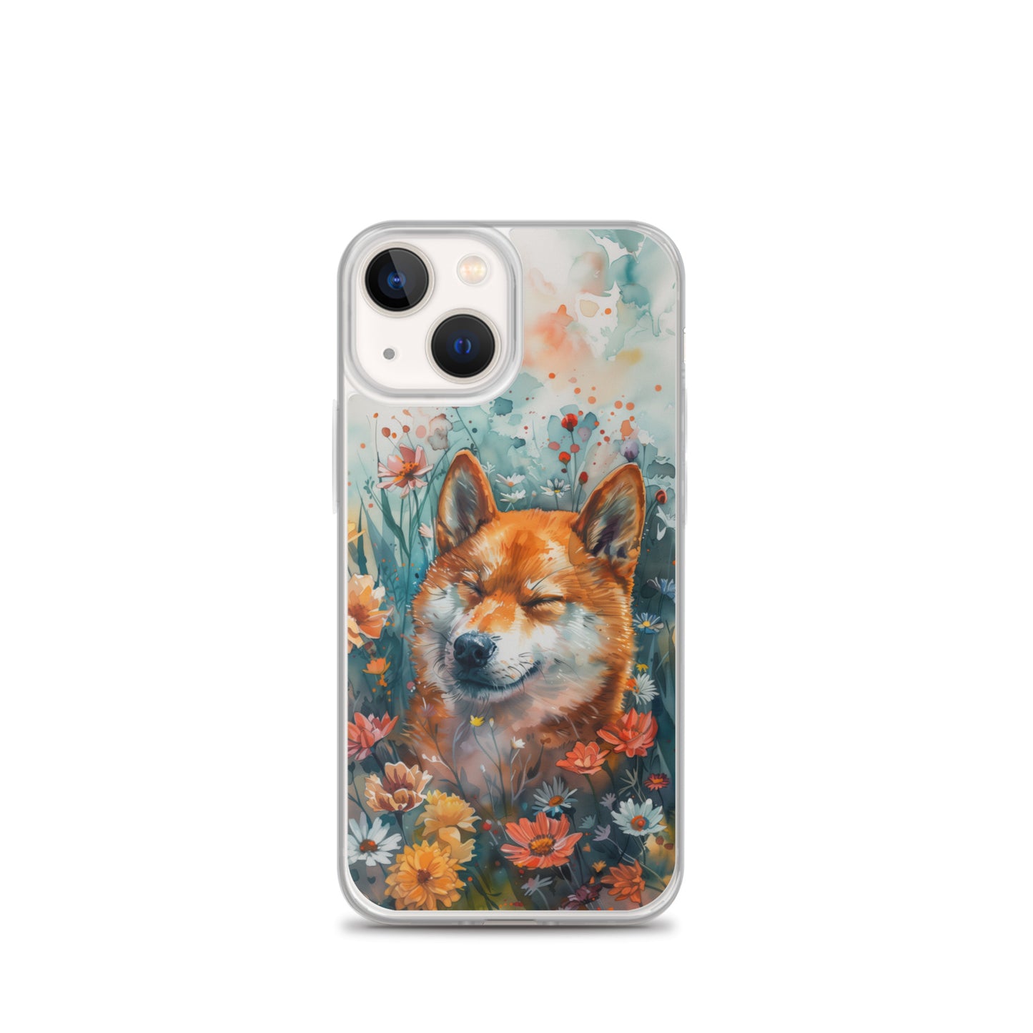 iPhone Case Watercolor Shiba Inu with Colorful Flowers