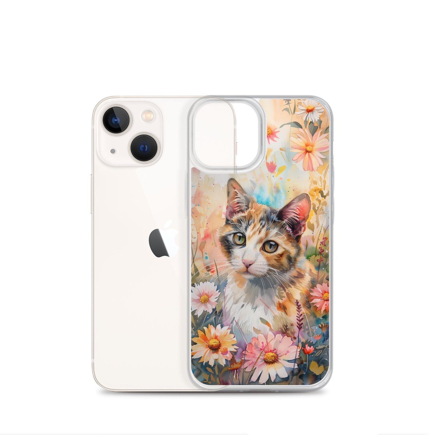 iPhone Case Watercolor Calico Cat with Colorful Flowers