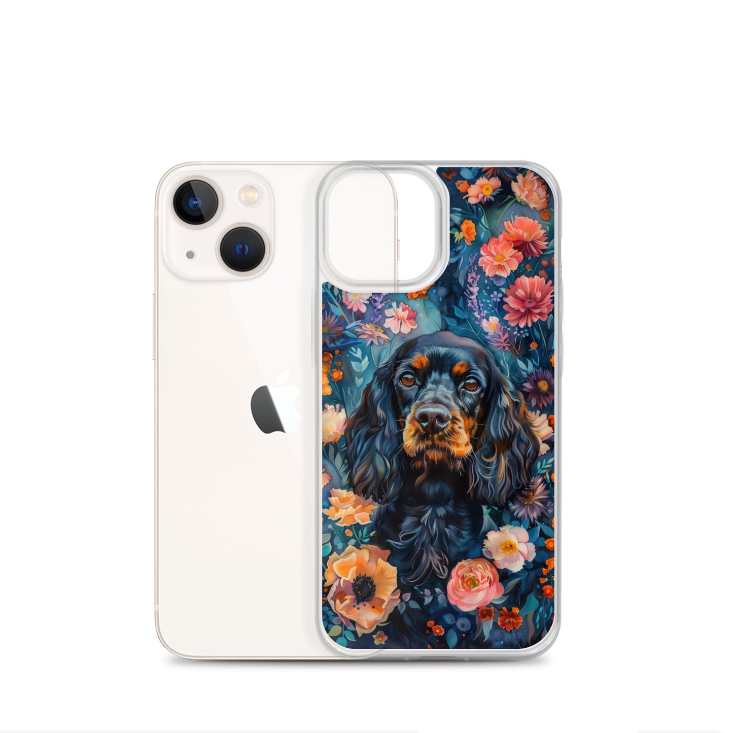 iPhone Case Watercolor Cocker Spaniel with Colorful Flowers