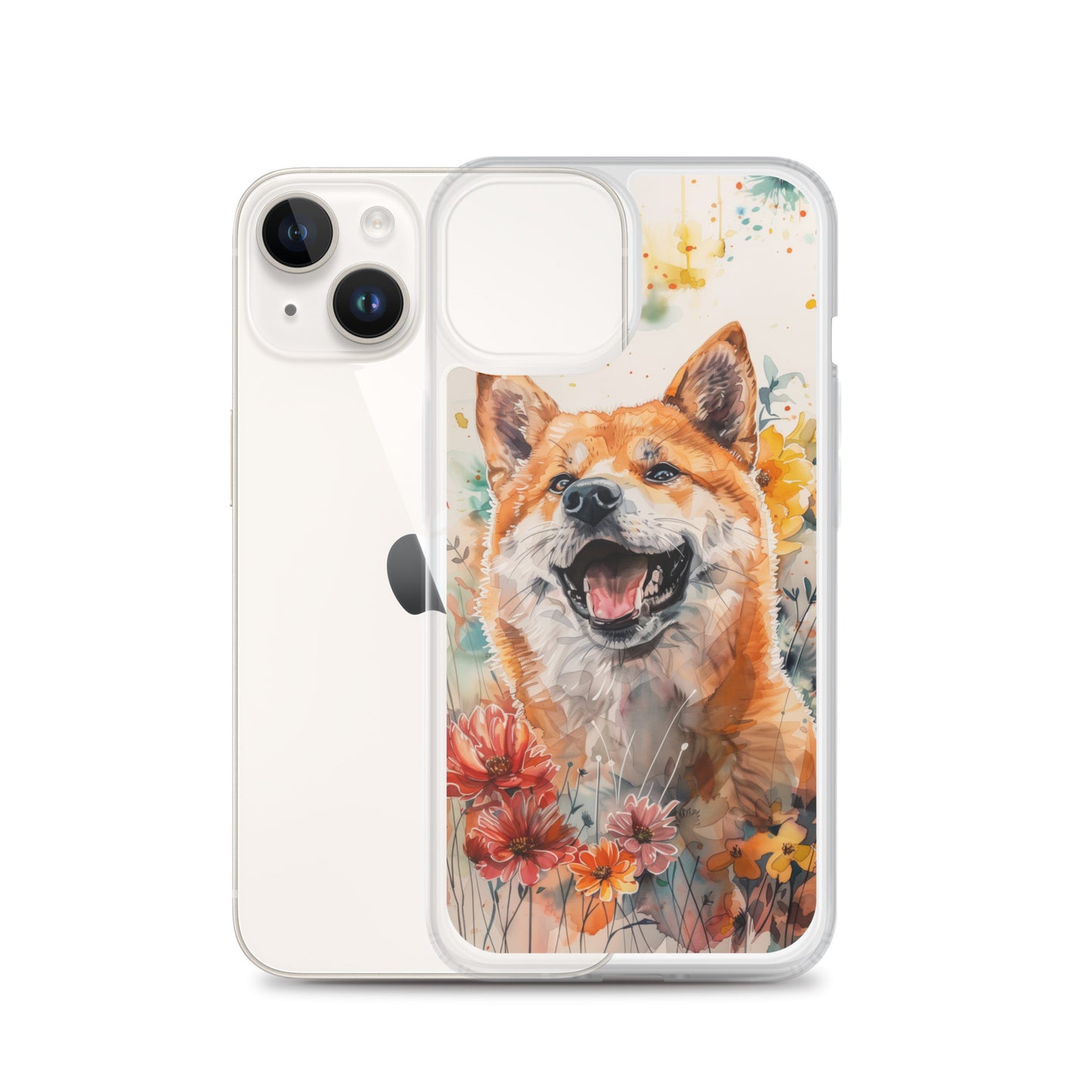iPhone Case Colorful Watercolor Shiba Inu with Flowers