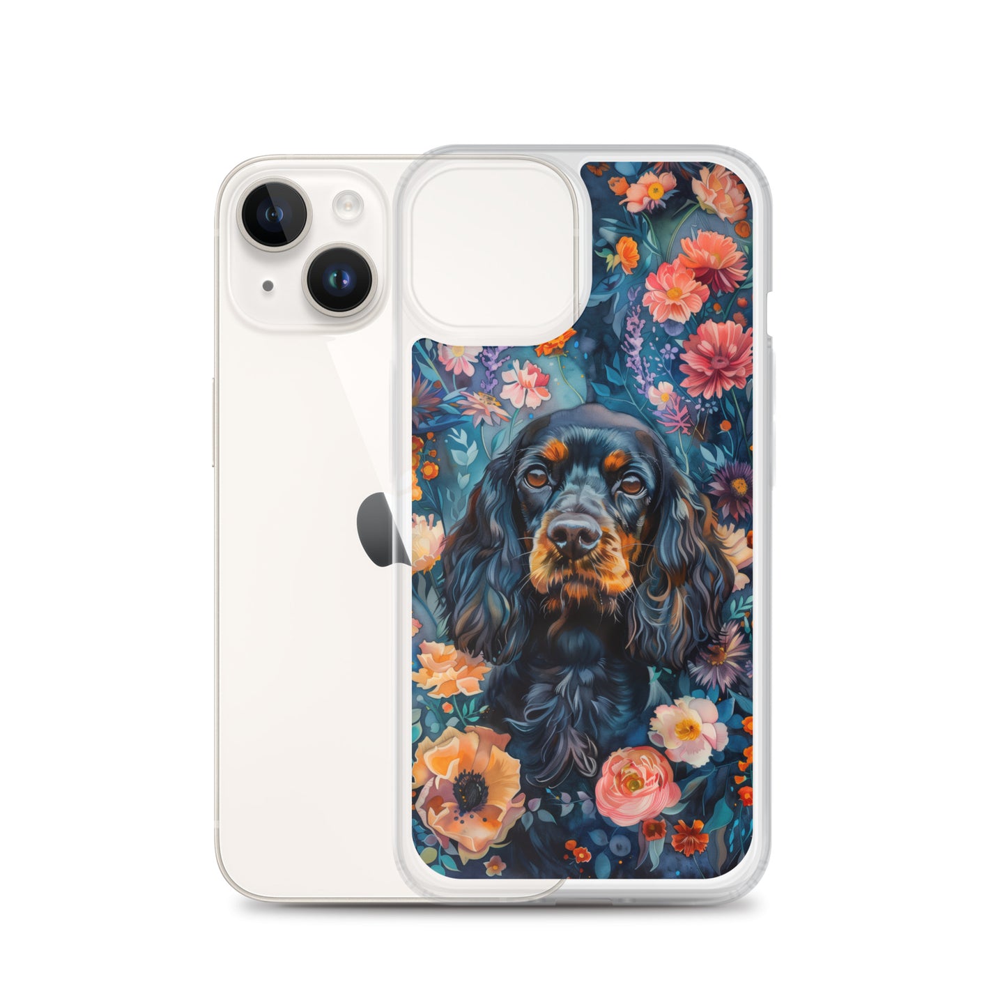 iPhone Case Watercolor Cocker Spaniel with Colorful Flowers