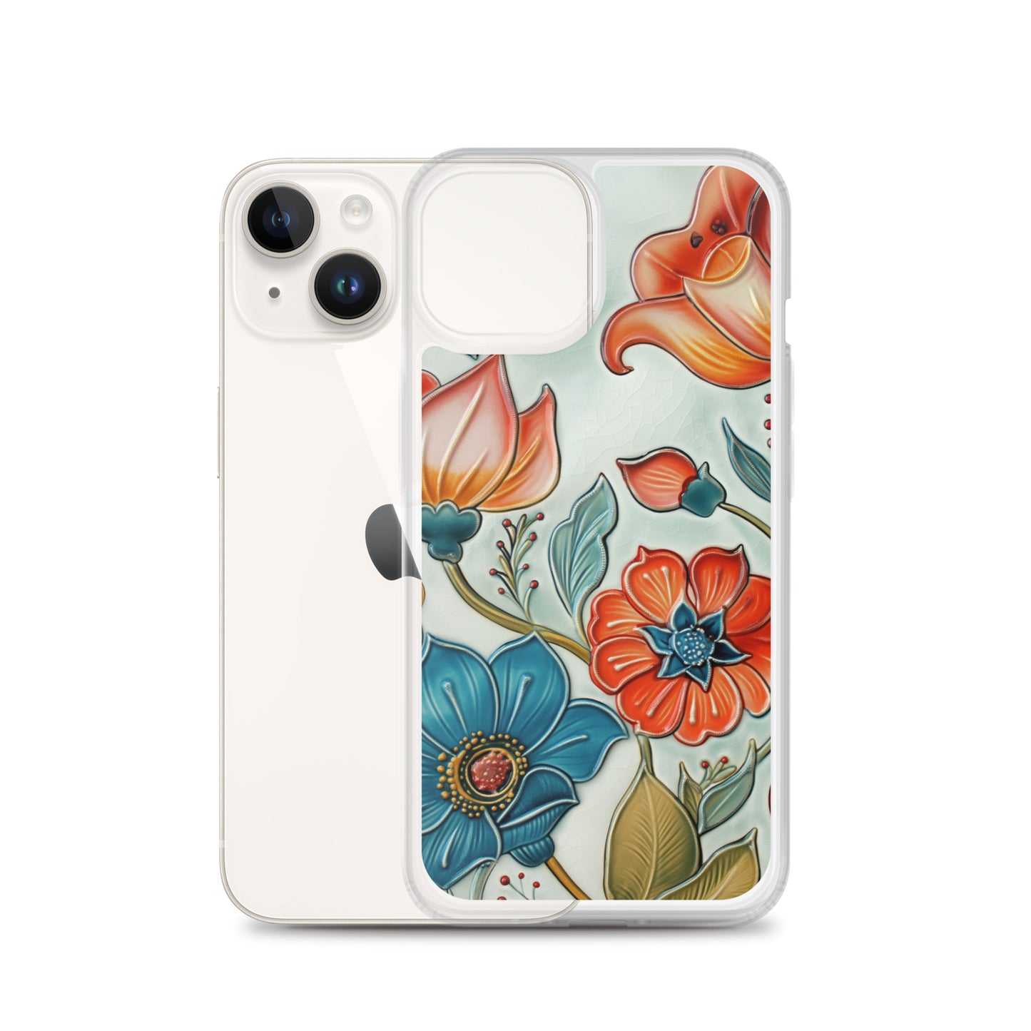 iPhone Case Painted Ceramic Tile Flowers