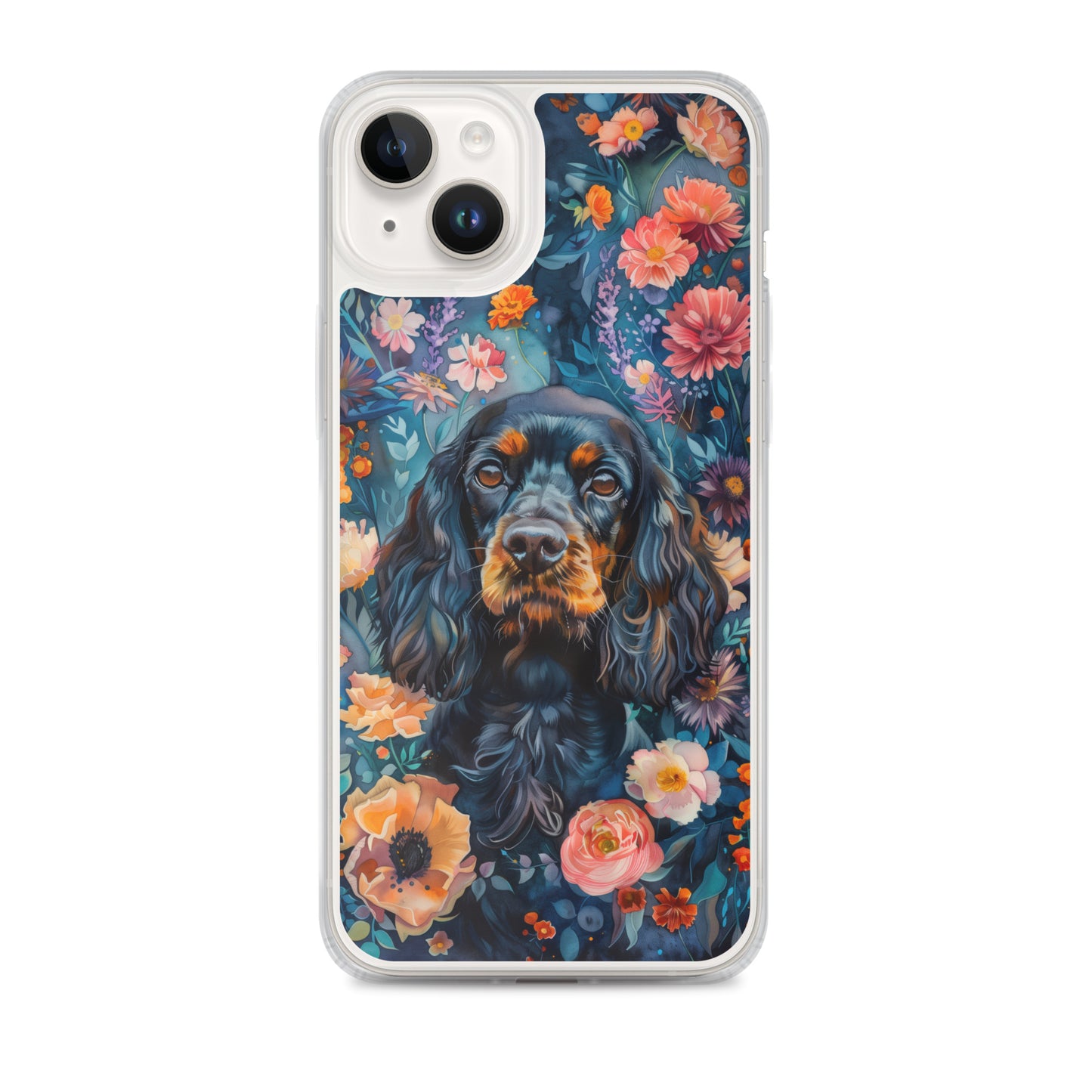 iPhone Case Watercolor Cocker Spaniel with Colorful Flowers