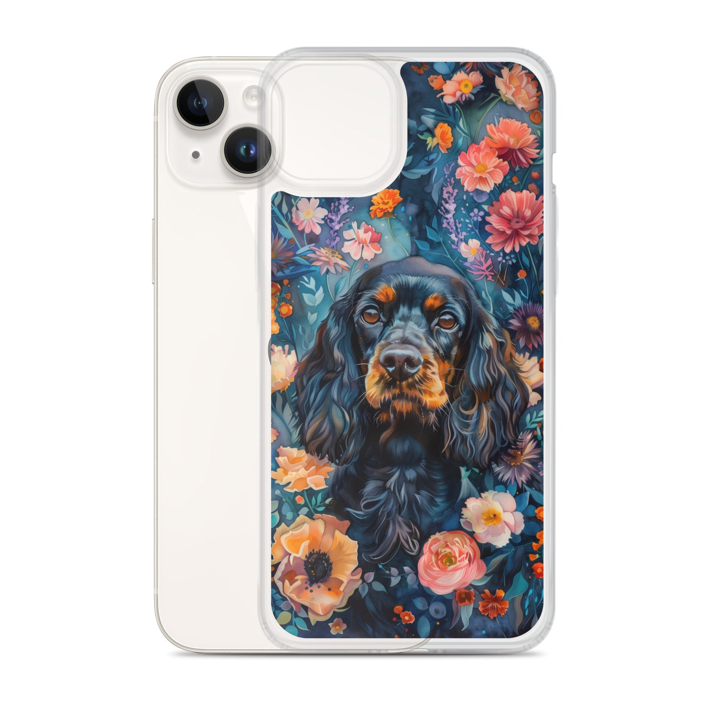 iPhone Case Watercolor Cocker Spaniel with Colorful Flowers