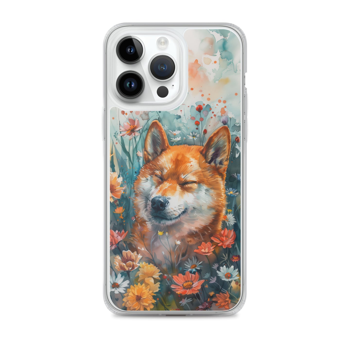 iPhone Case Watercolor Shiba Inu with Colorful Flowers
