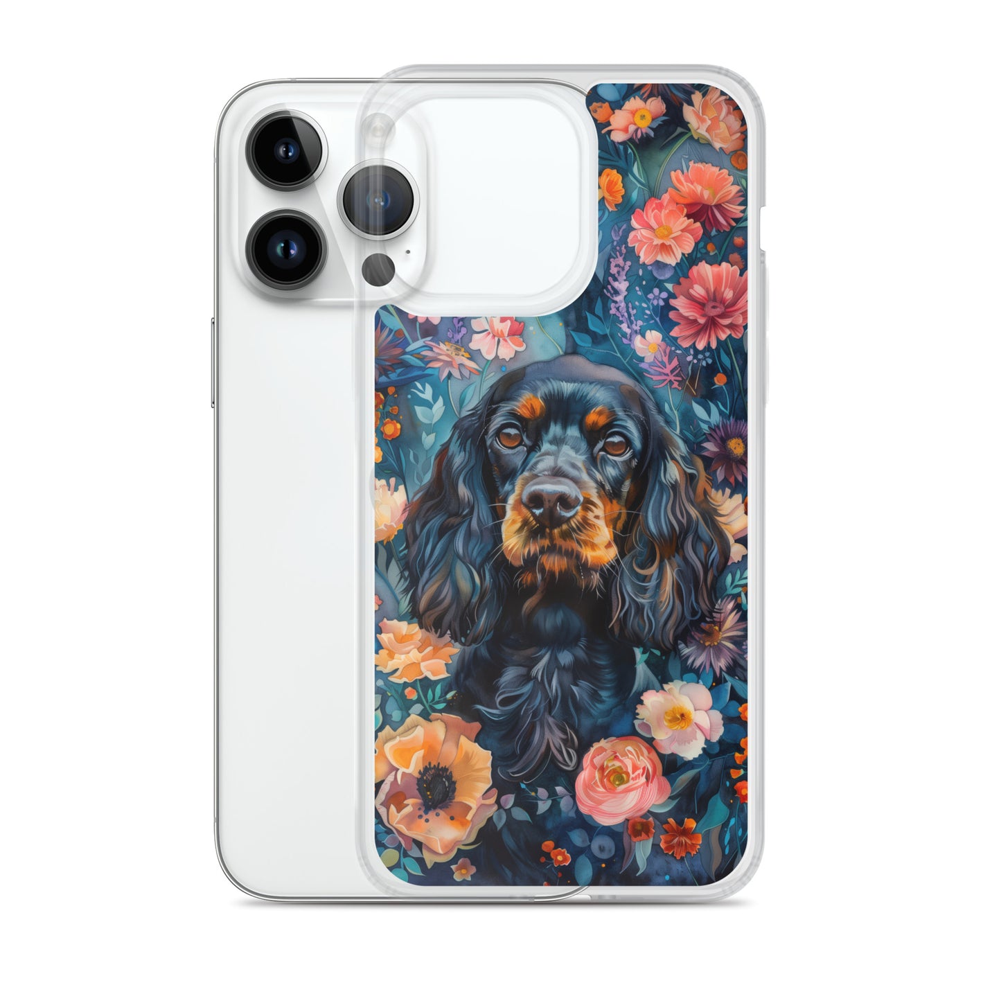 iPhone Case Watercolor Cocker Spaniel with Colorful Flowers