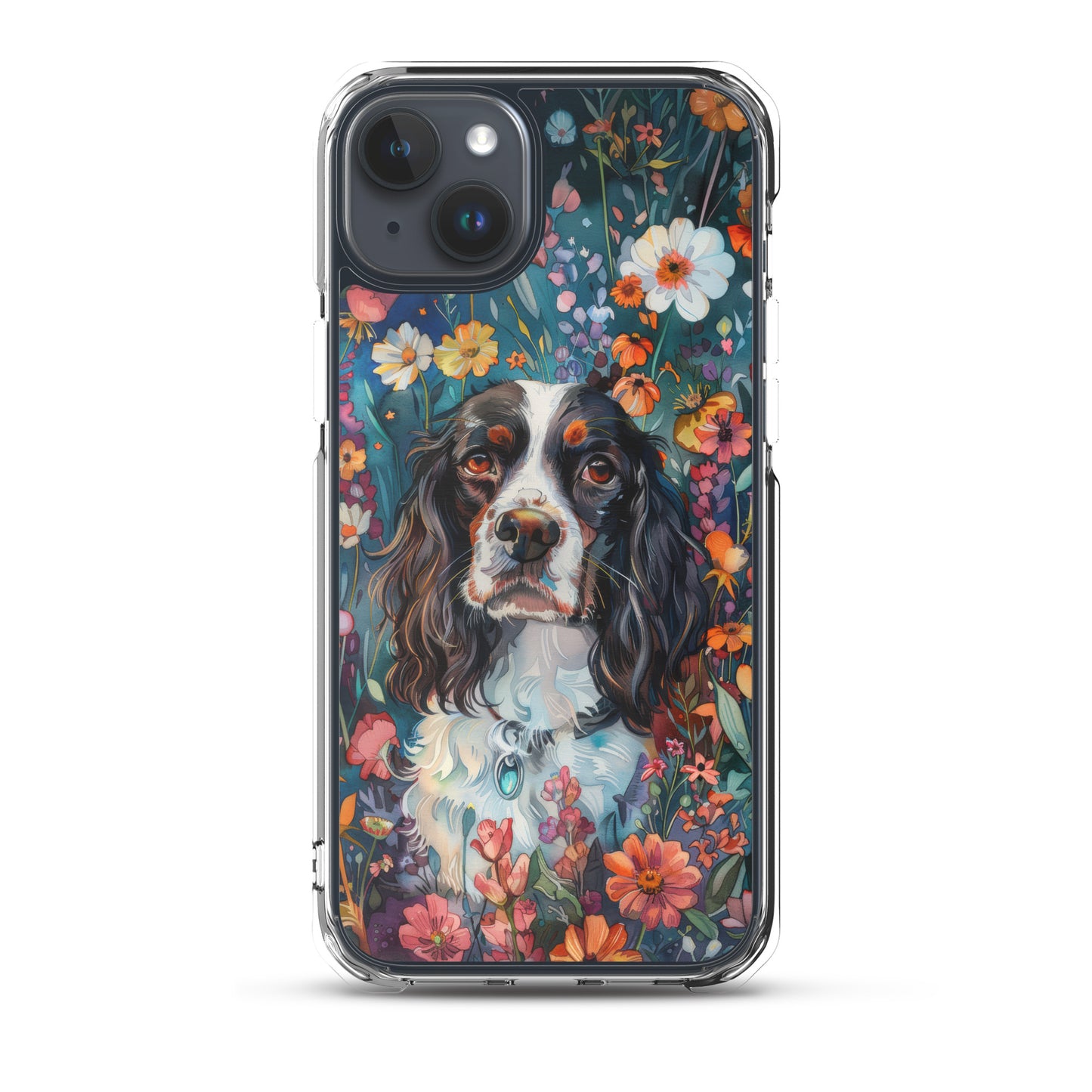 iPhone Case Watercolor English Springer Spaniel with Colorful Flowers