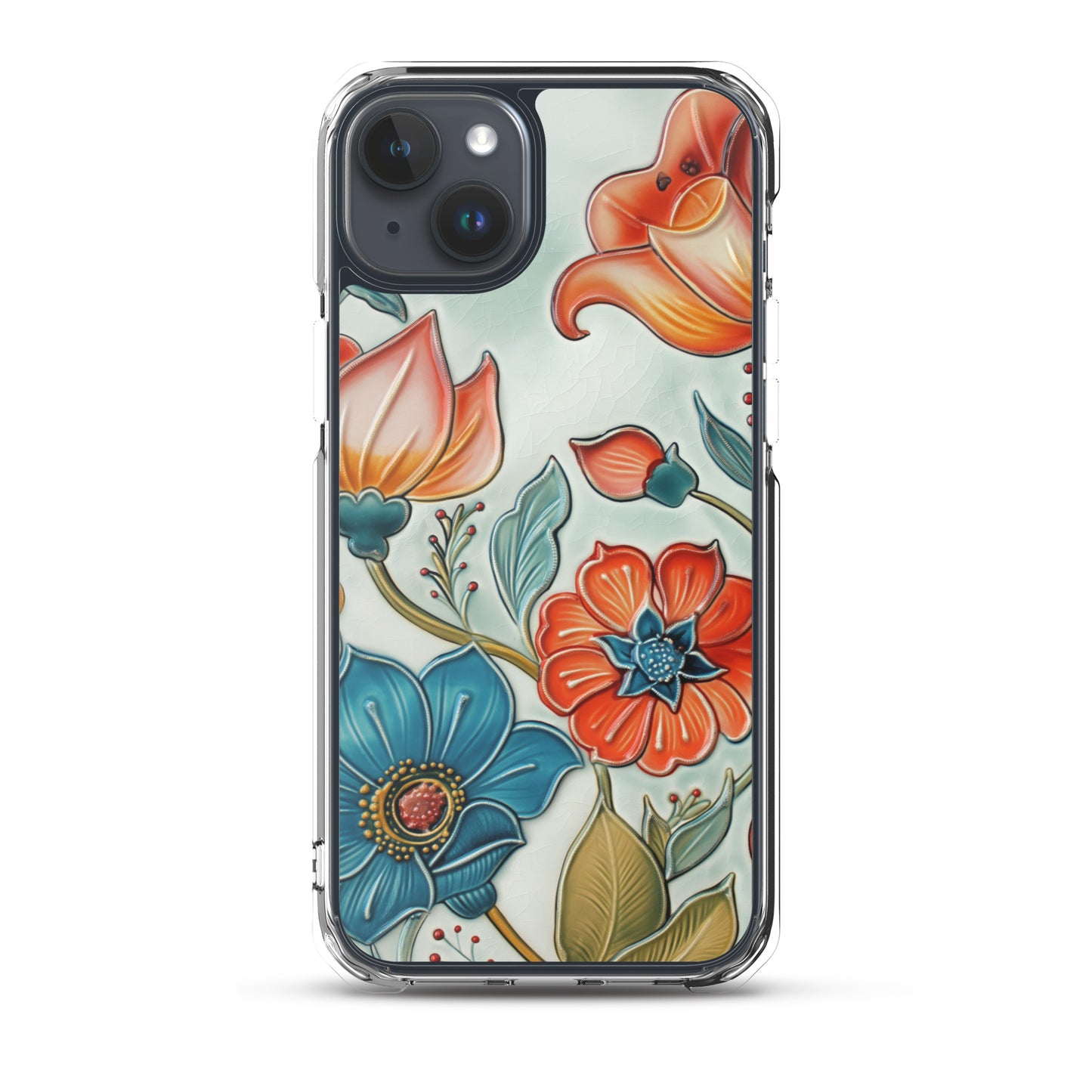 iPhone Case Painted Ceramic Tile Flowers