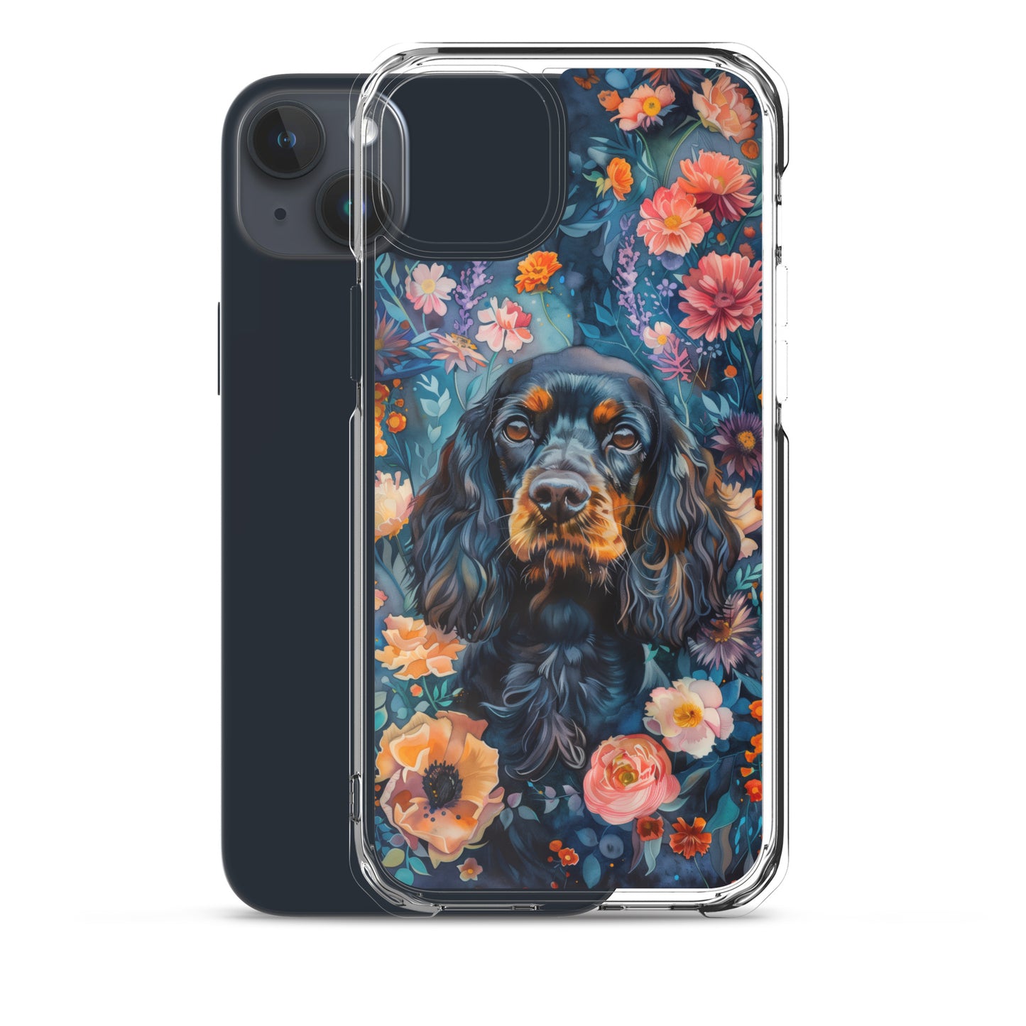 iPhone Case Watercolor Cocker Spaniel with Colorful Flowers