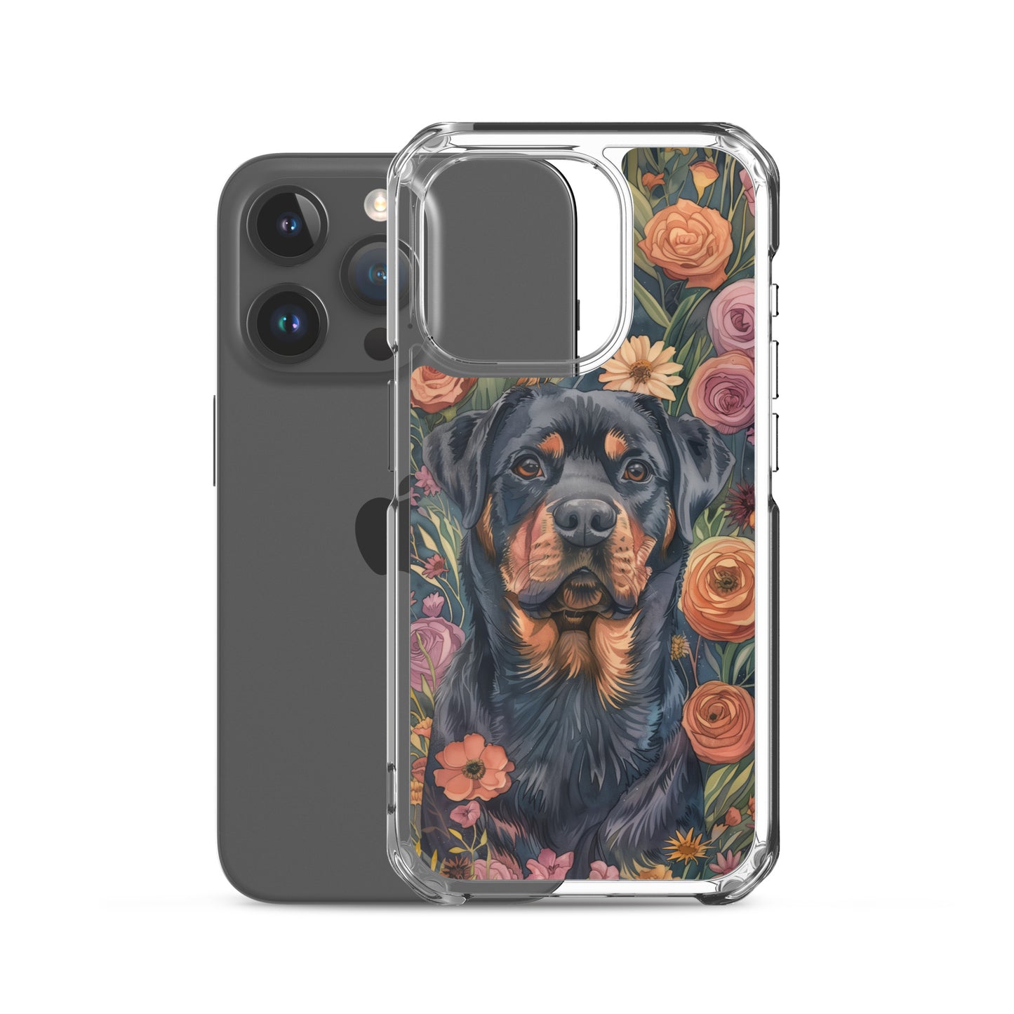 iPhone Case Watercolor Rottweiler with Colorful Flowers