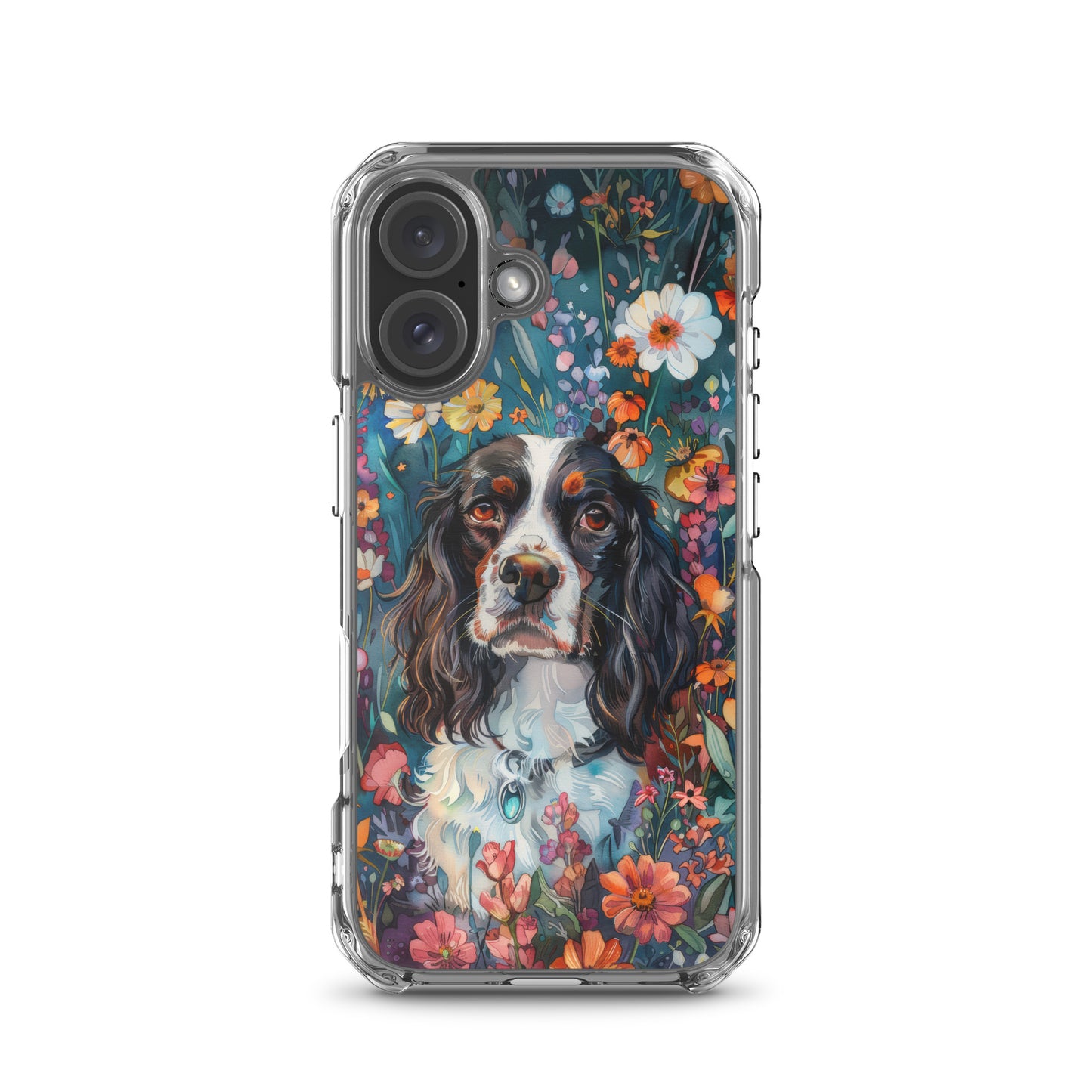 iPhone Case Watercolor English Springer Spaniel with Colorful Flowers