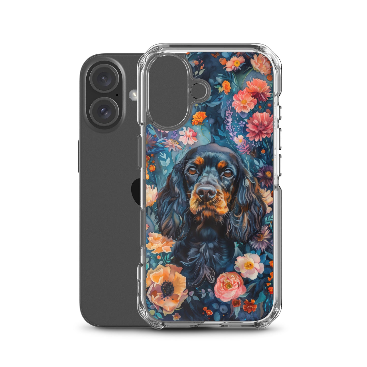 iPhone Case Watercolor Cocker Spaniel with Colorful Flowers