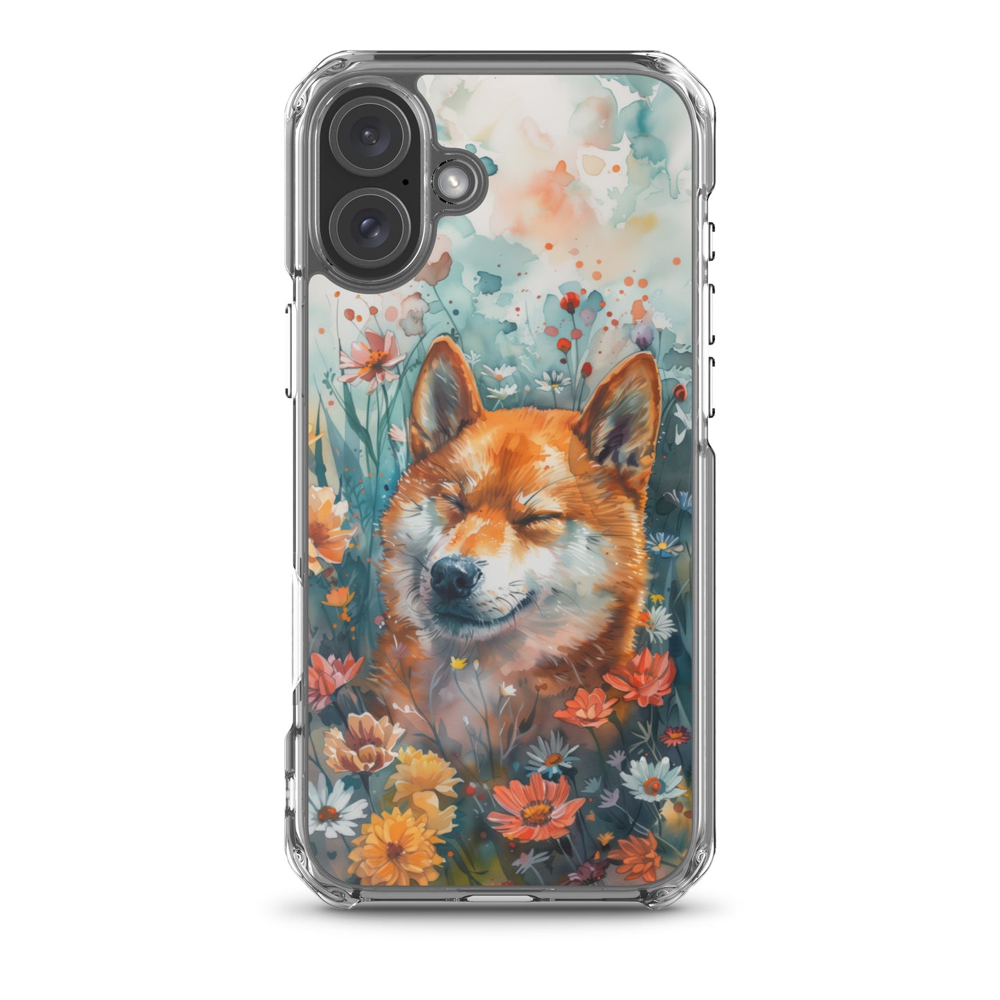 iPhone Case Watercolor Shiba Inu with Colorful Flowers