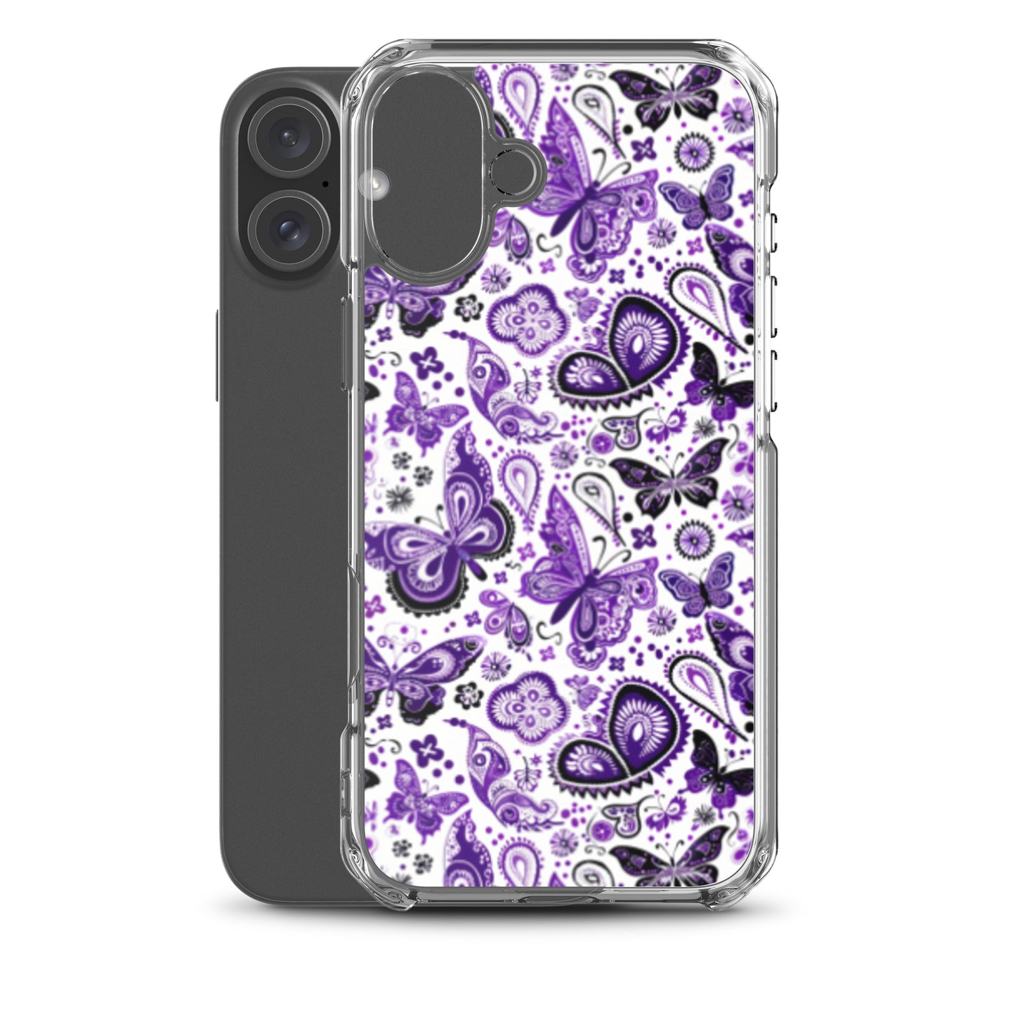 iPhone Case White and Purple Butterfly Paisley