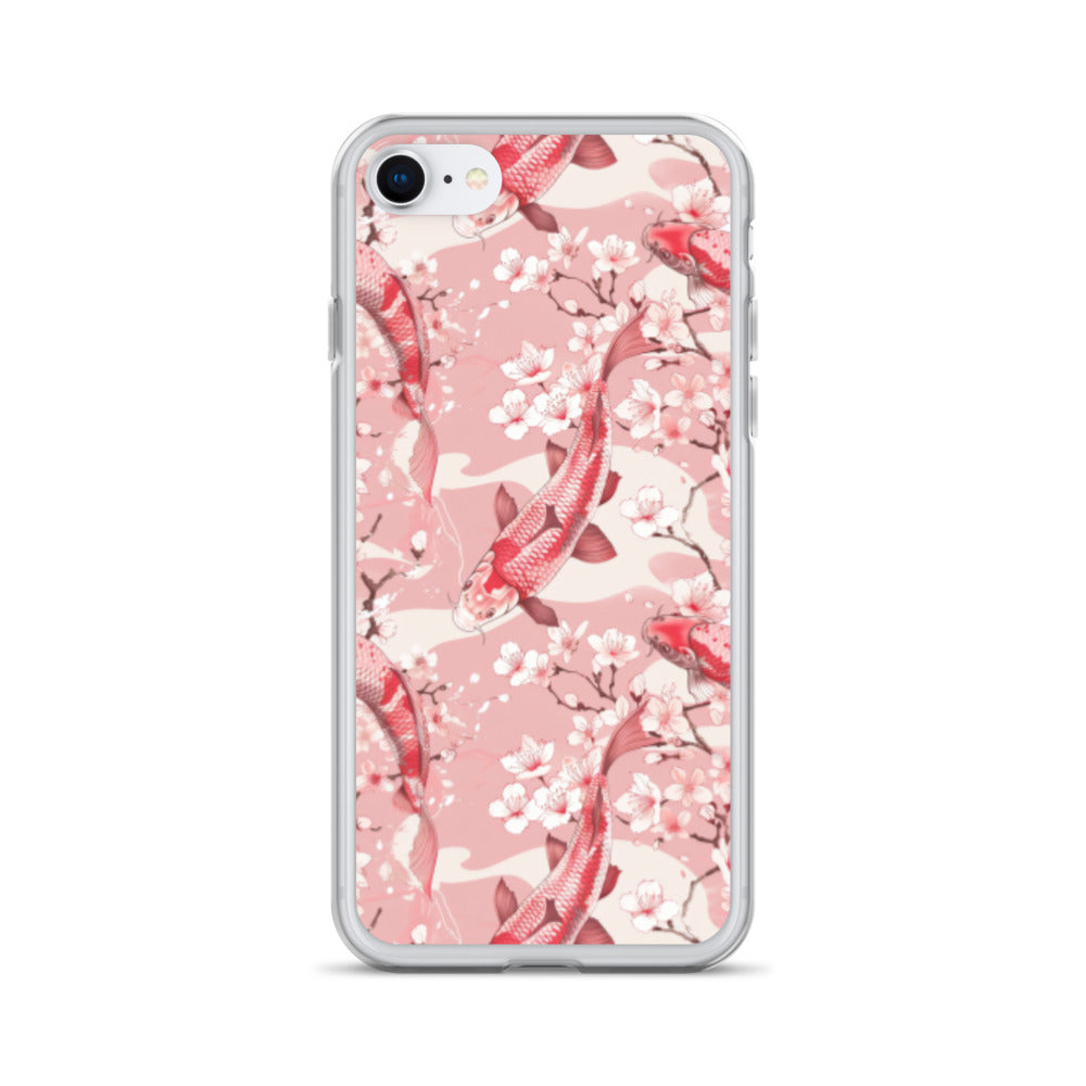 iPhone Case Pink Japanese Koi Fish and Cherry Blossoms