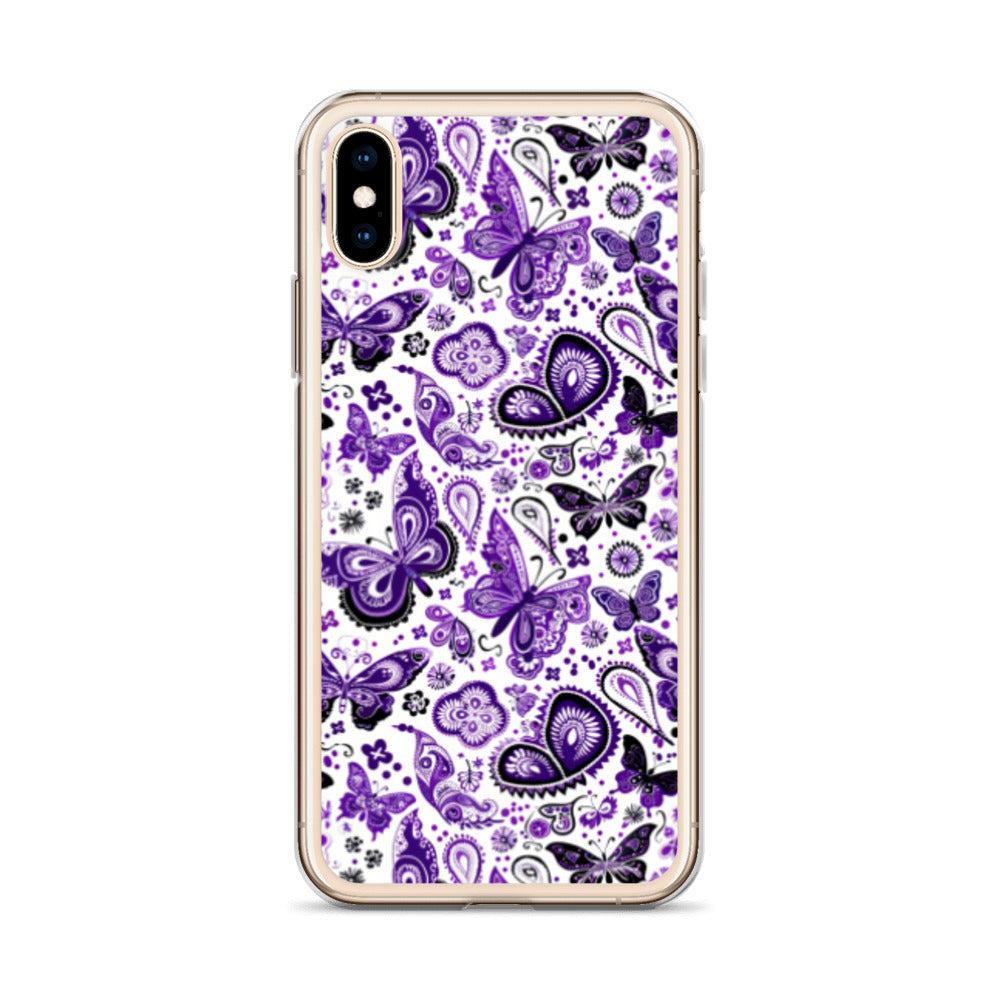 iPhone Case White and Purple Butterfly Paisley