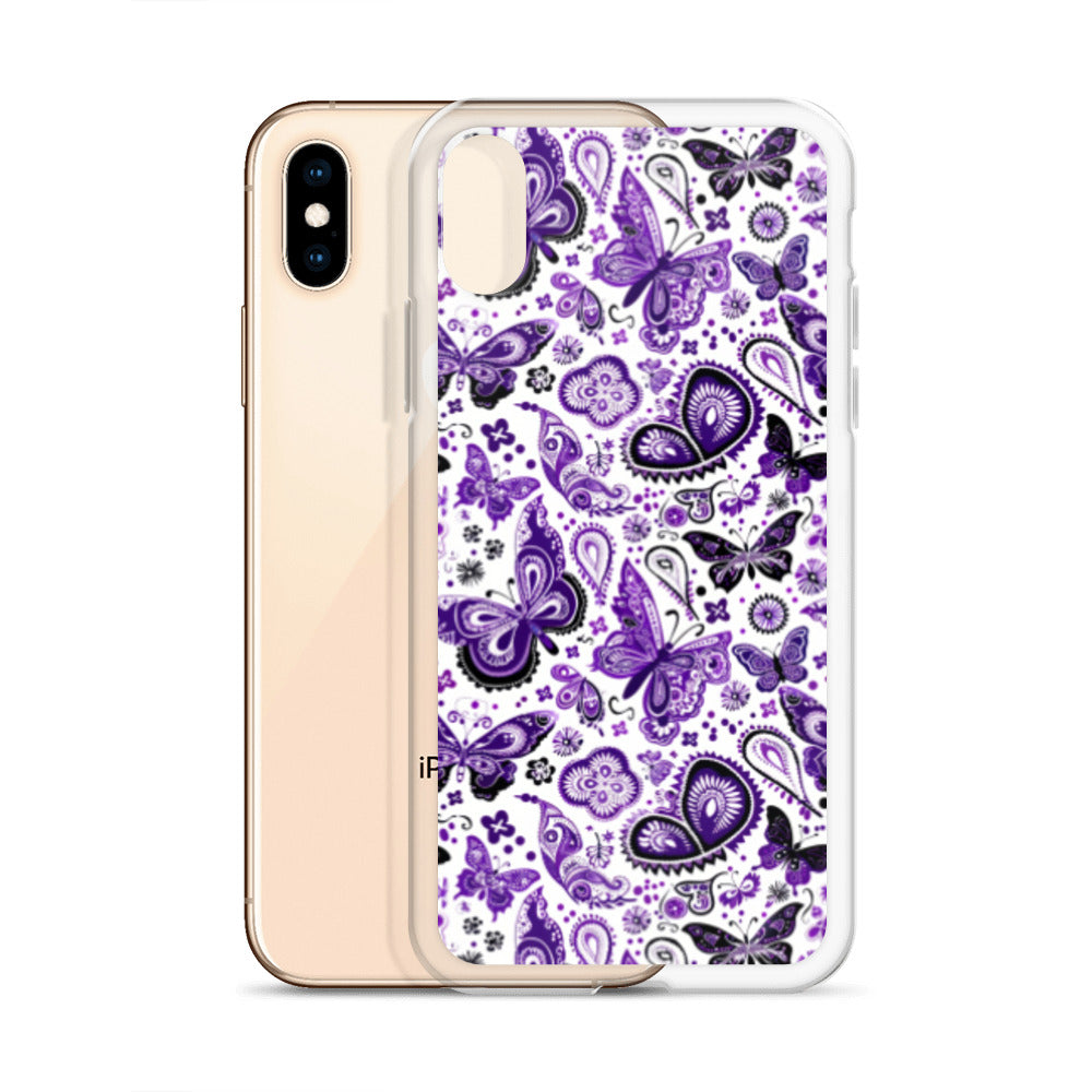 iPhone Case White and Purple Butterfly Paisley
