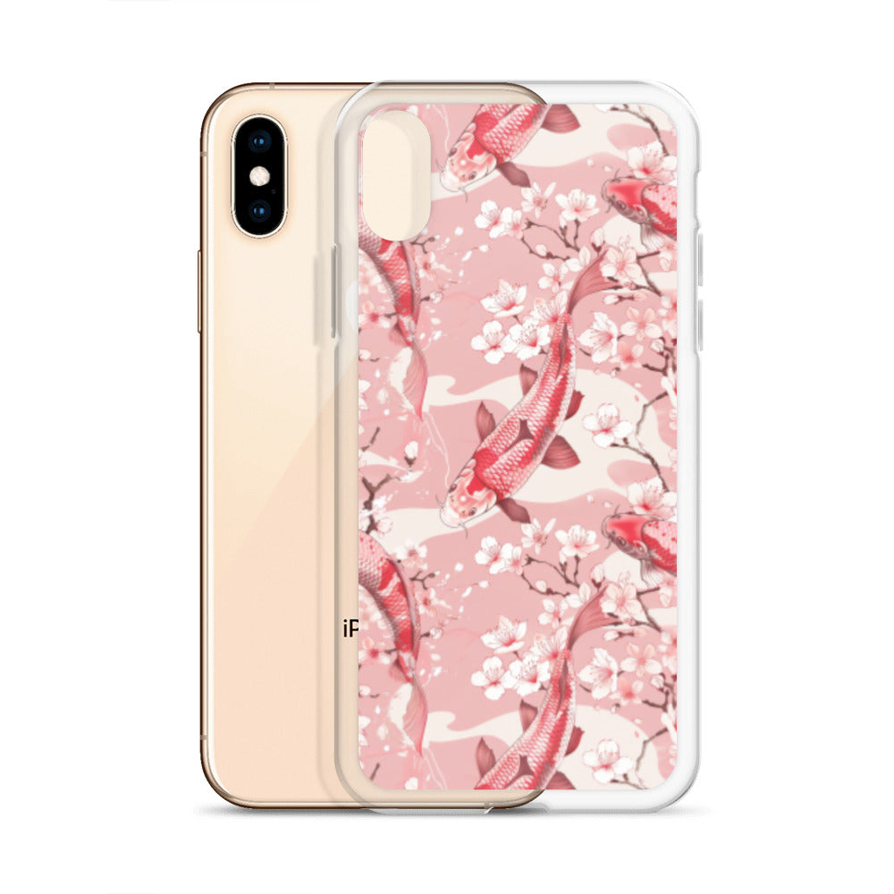 iPhone Case Pink Japanese Koi Fish and Cherry Blossoms