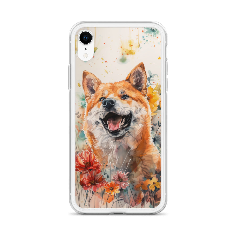 iPhone Case Colorful Watercolor Shiba Inu with Flowers