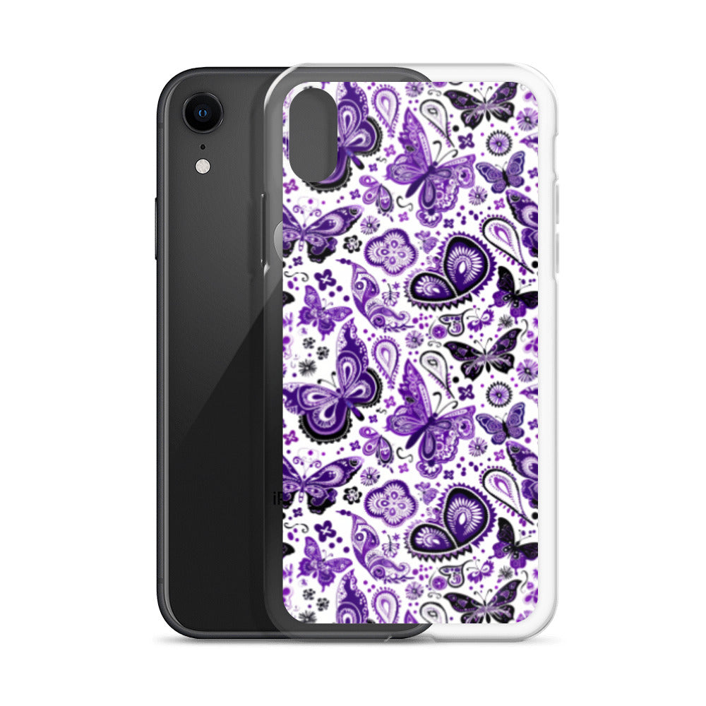 iPhone Case White and Purple Butterfly Paisley