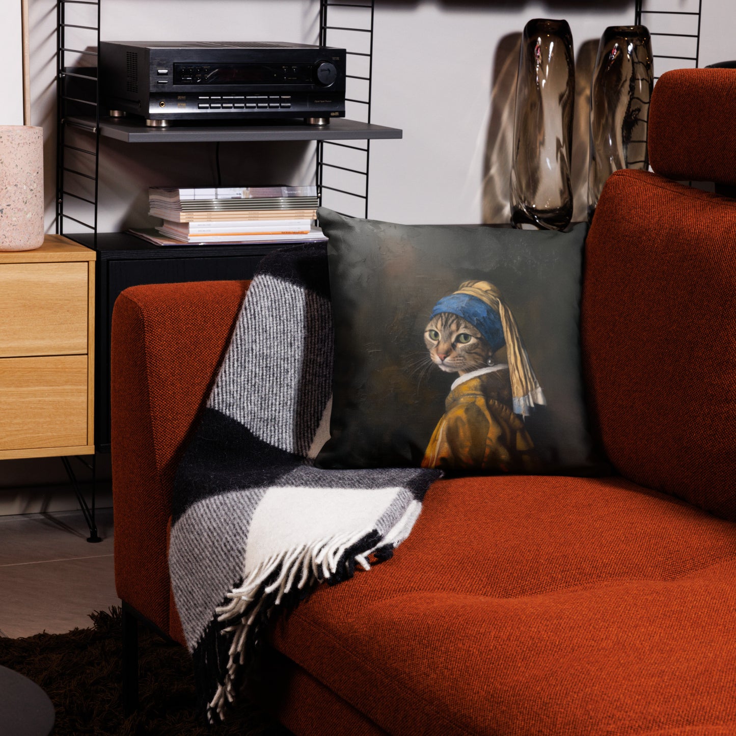 Cat with a Pearl Earring Premium Pillow
