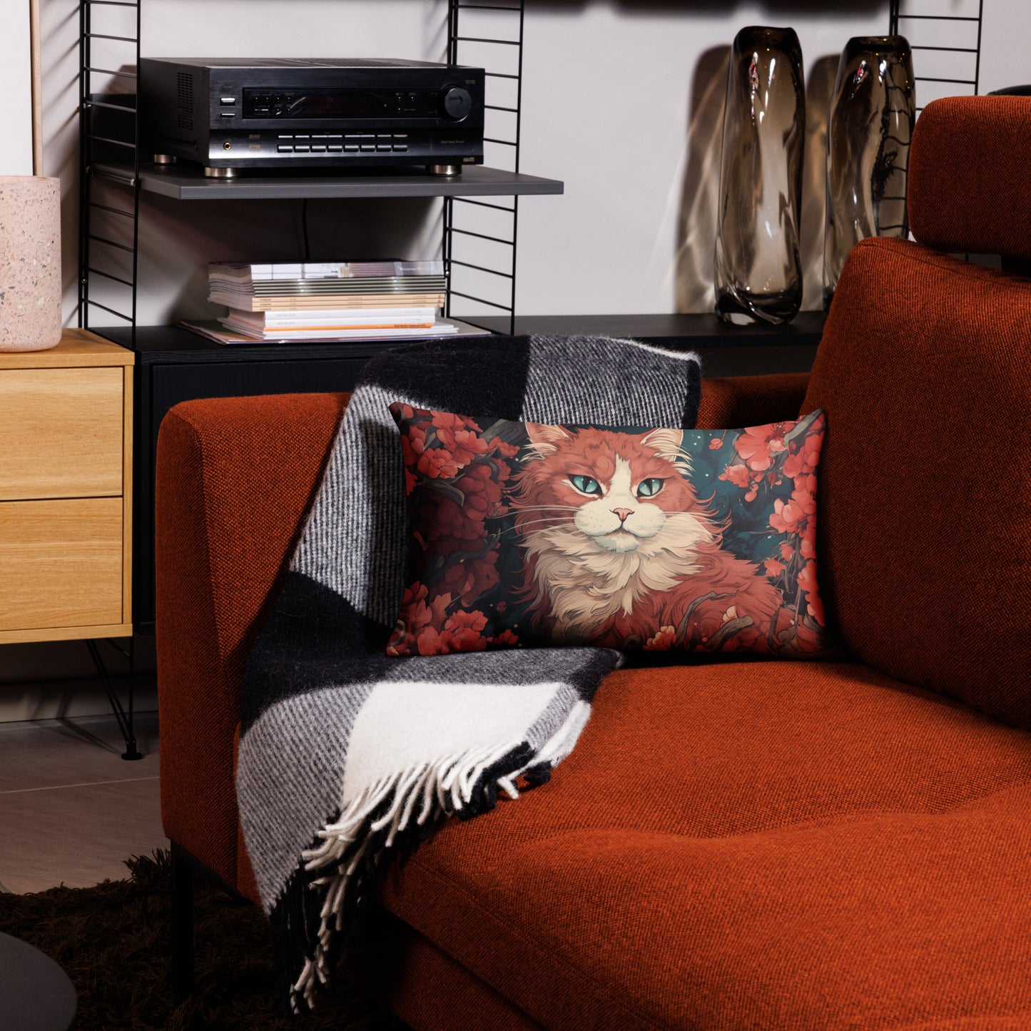 Ukiyo-e Style White & Orange Cat Premium Pillow