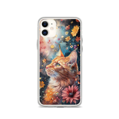 iPhone Case: Watercolor Orange Tabby Cat with Colorful Flowers