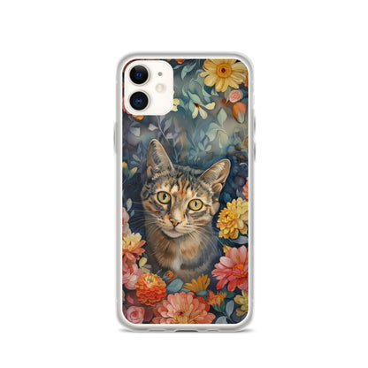 iPhone Case Watercolor Tabby Cat with Colorful Flowers