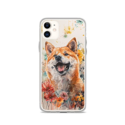 iPhone Case Colorful Watercolor Shiba Inu with Flowers