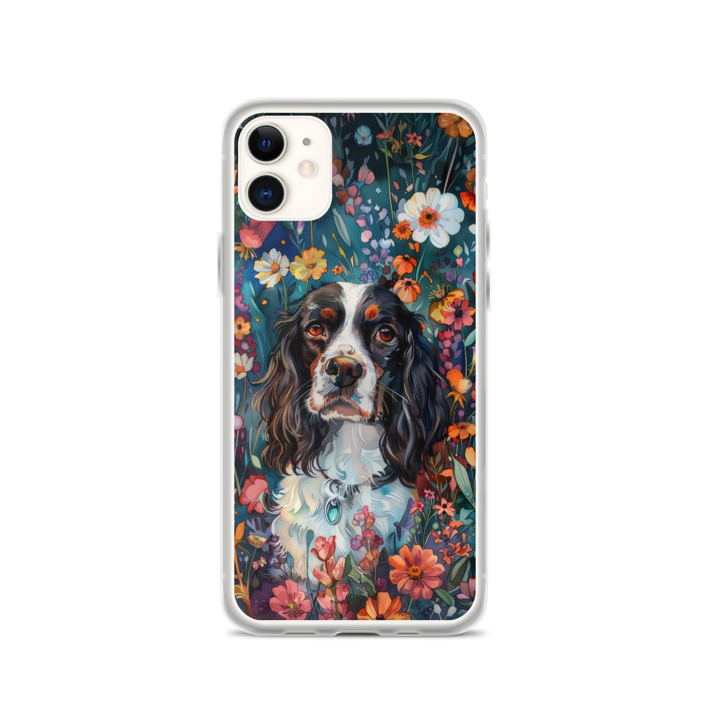 iPhone Case Watercolor English Springer Spaniel with Colorful Flowers