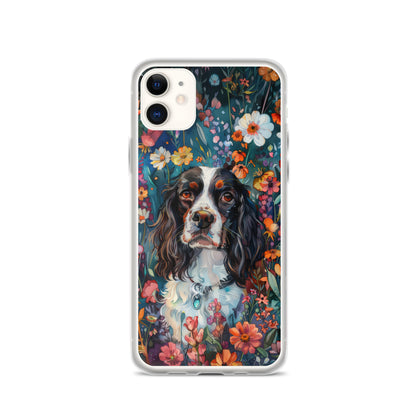 iPhone Case Watercolor English Springer Spaniel with Colorful Flowers