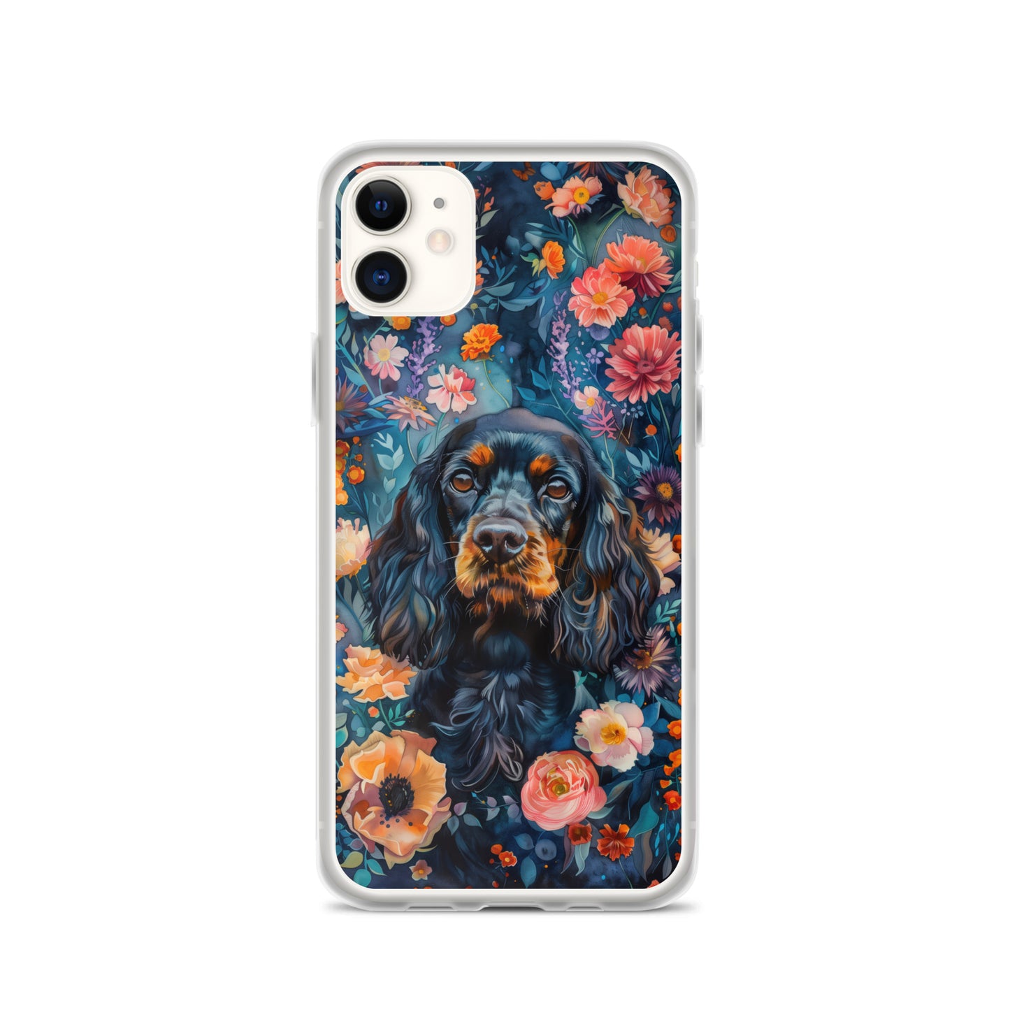 iPhone Case Watercolor Cocker Spaniel with Colorful Flowers