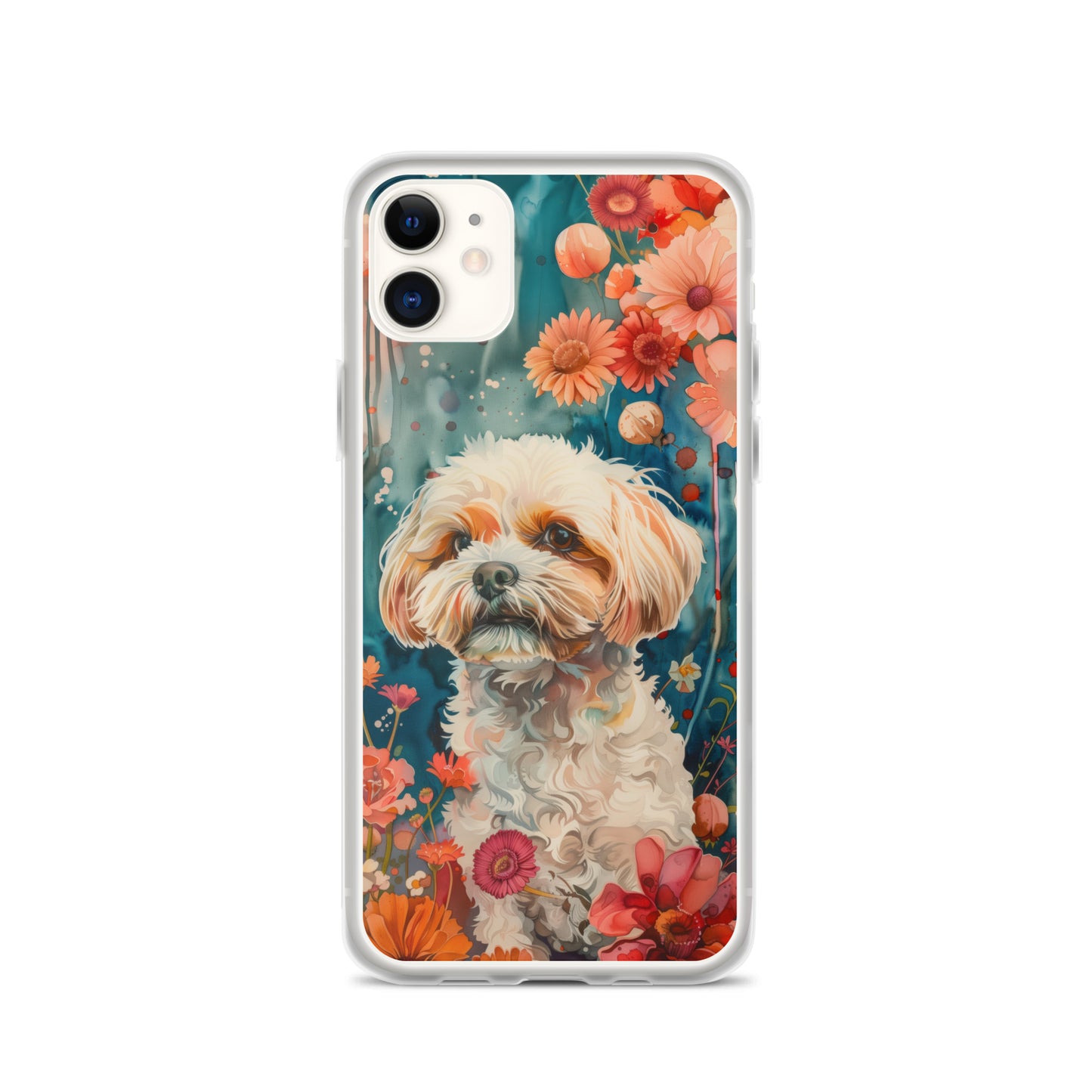 iPhone Case Watercolor Shih Tzu with Colorful Flowers