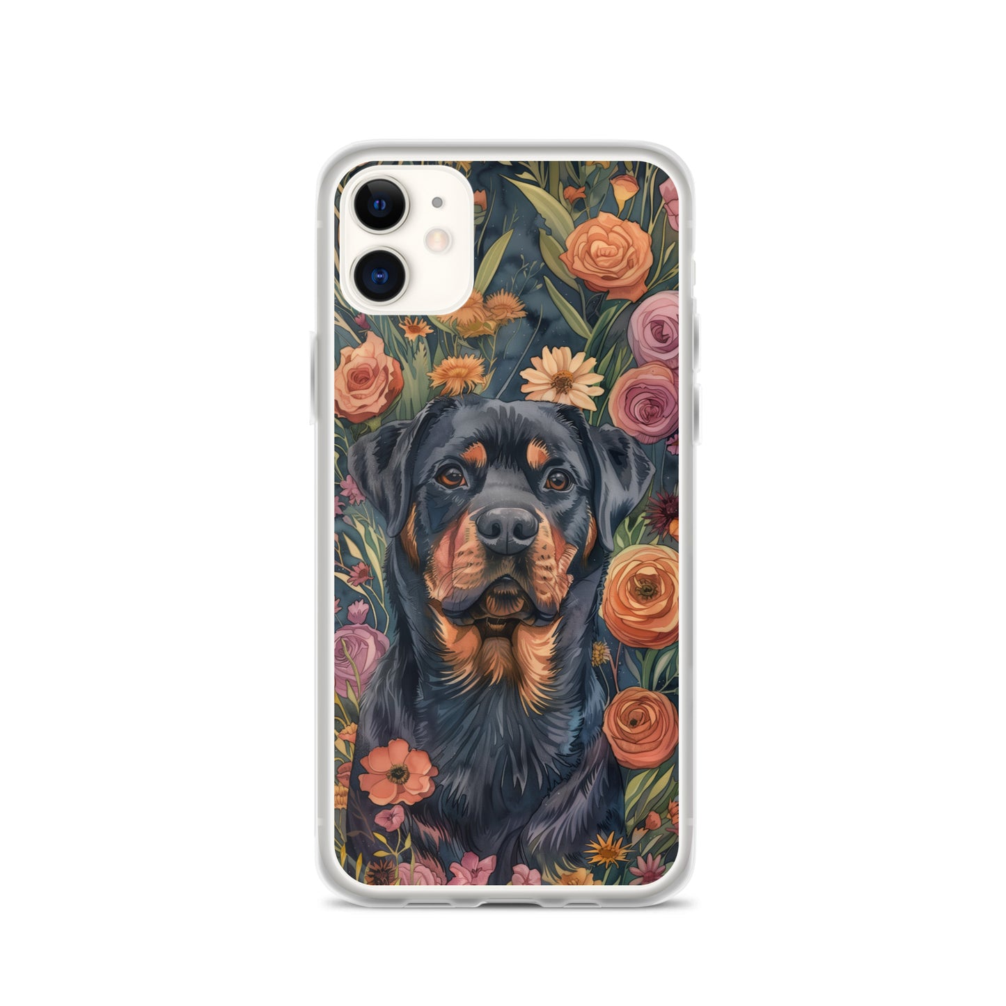 iPhone Case Watercolor Rottweiler with Colorful Flowers