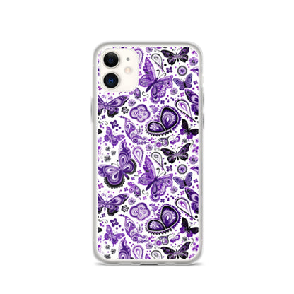iPhone Case White and Purple Butterfly Paisley