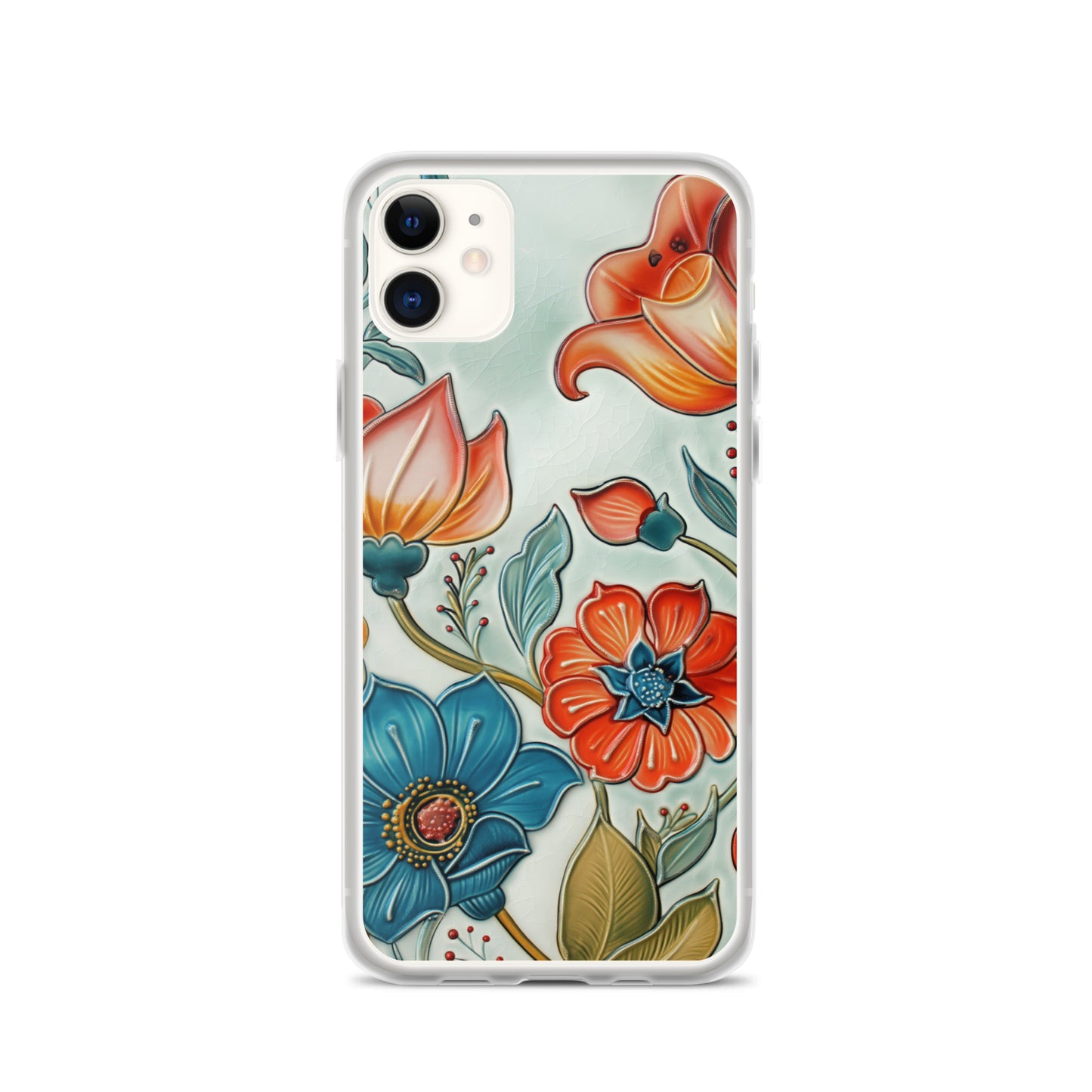 iPhone Case Painted Ceramic Tile Flowers
