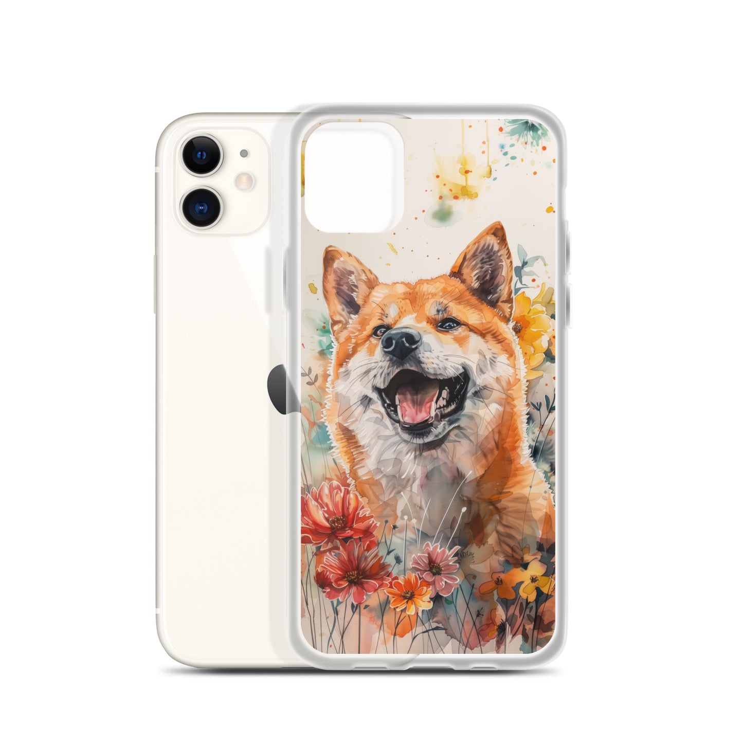 iPhone Case Colorful Watercolor Shiba Inu with Flowers