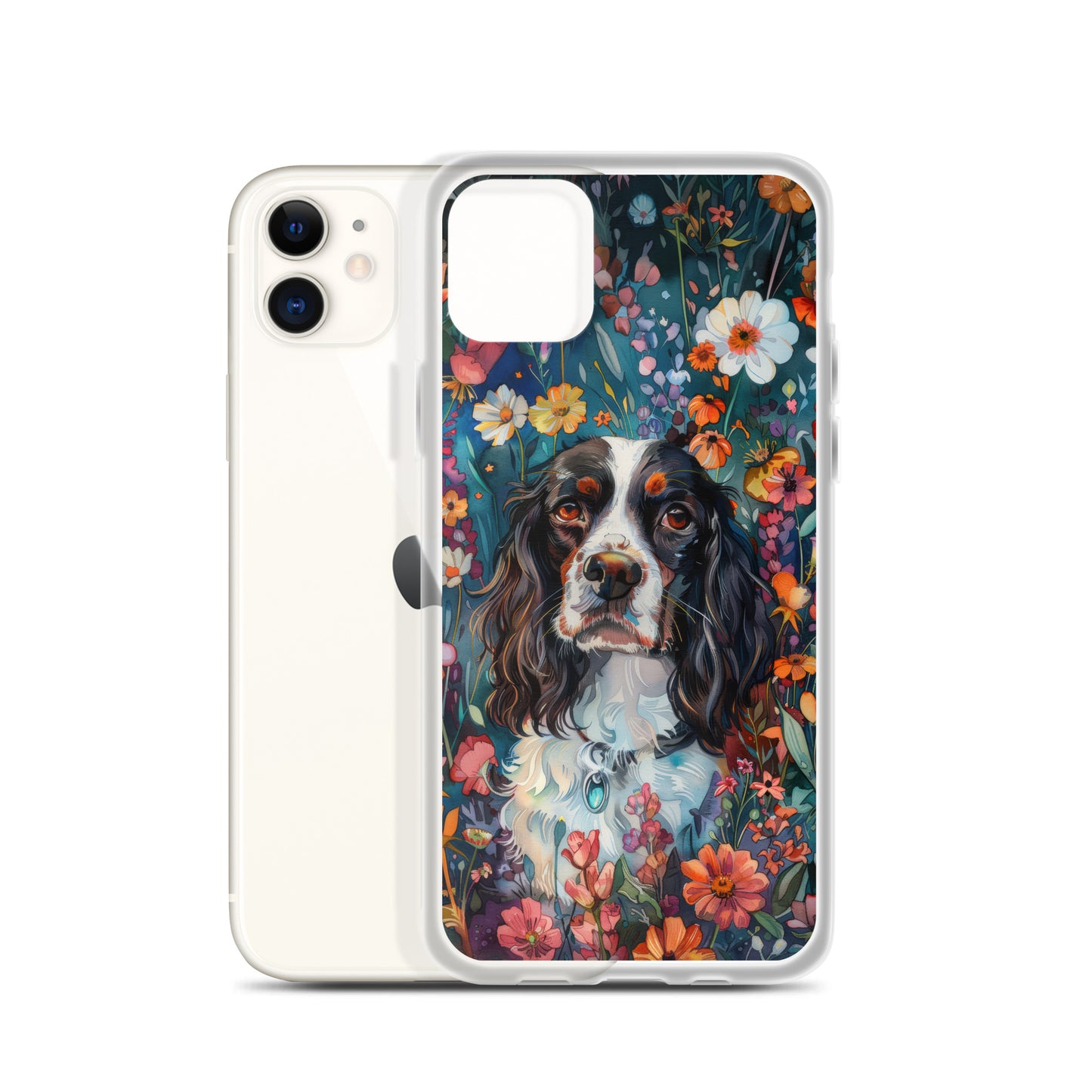 iPhone Case Watercolor English Springer Spaniel with Colorful Flowers