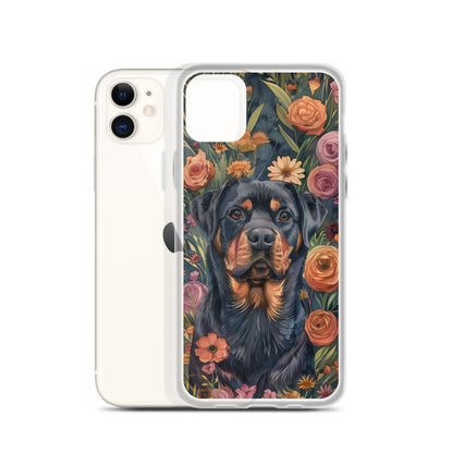 iPhone Case Watercolor Rottweiler with Colorful Flowers