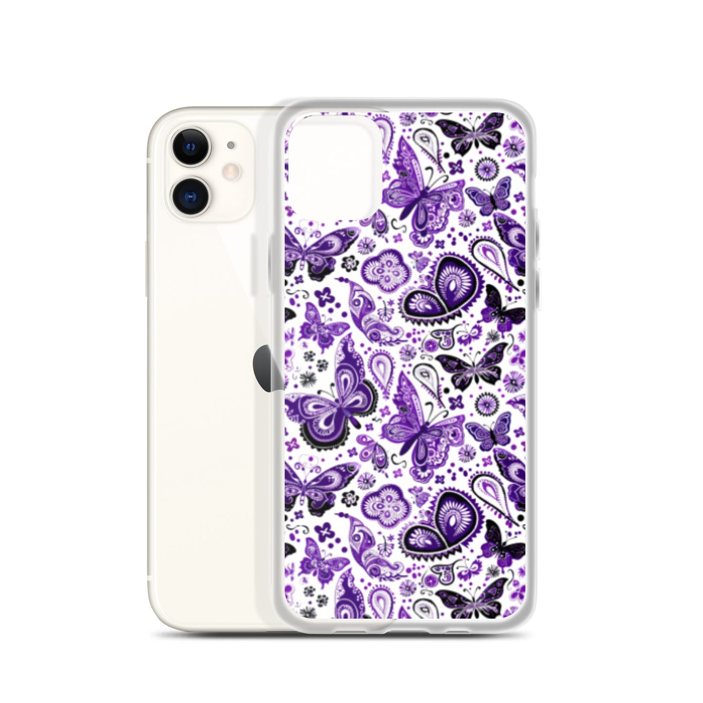 iPhone Case White and Purple Butterfly Paisley