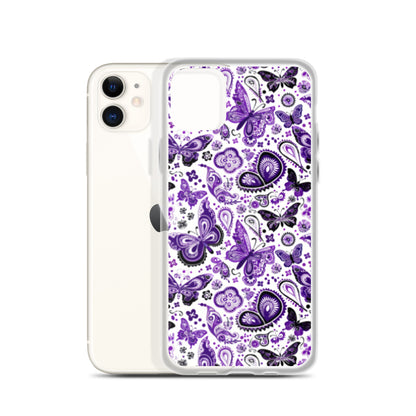 iPhone Case White and Purple Butterfly Paisley
